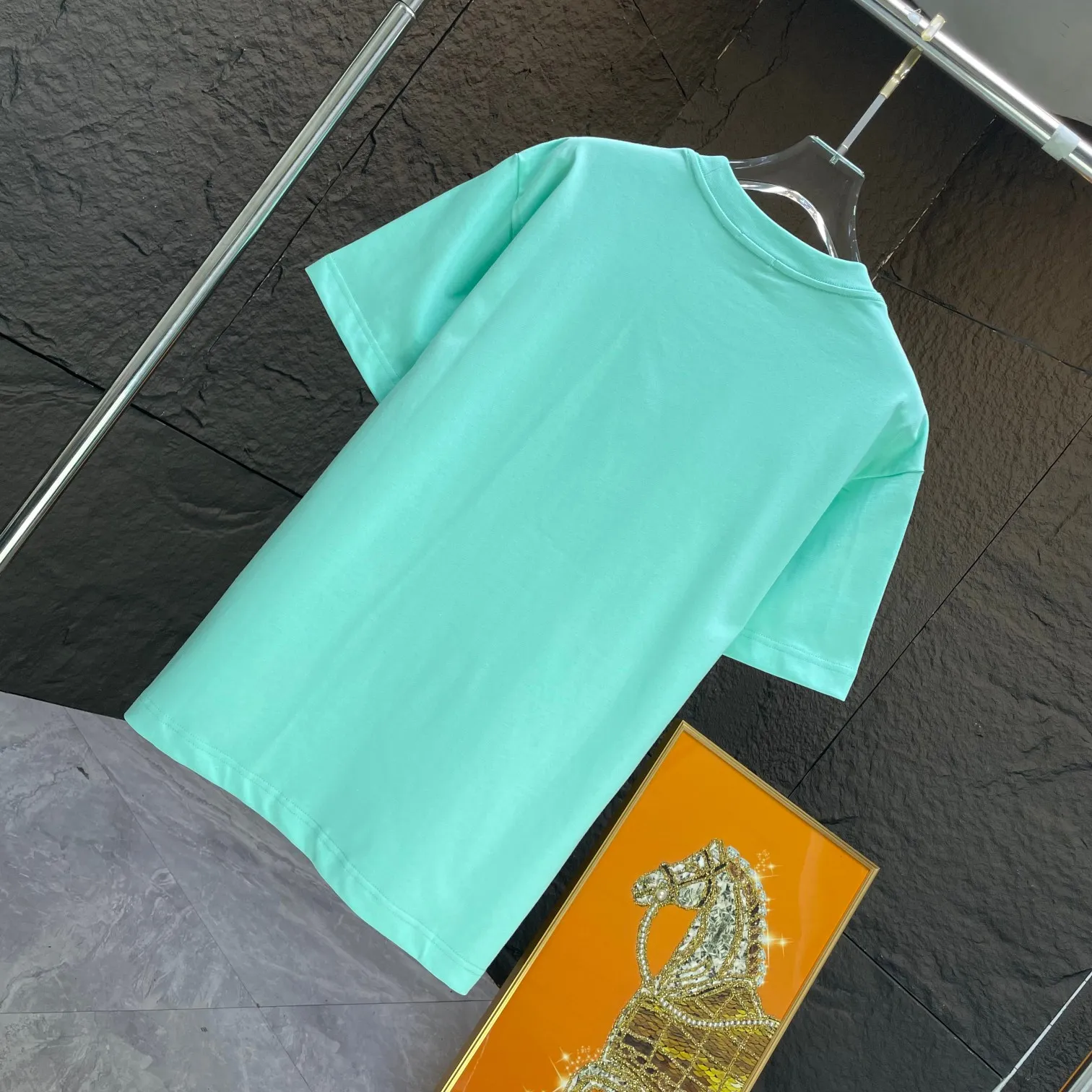 🅿️170 Dio* Dior* 2025 spring and summer new short-sleeved T-shirt Heavy cotton letter pattern printing Color: Black White Mint Green Size: S M L XL XXL