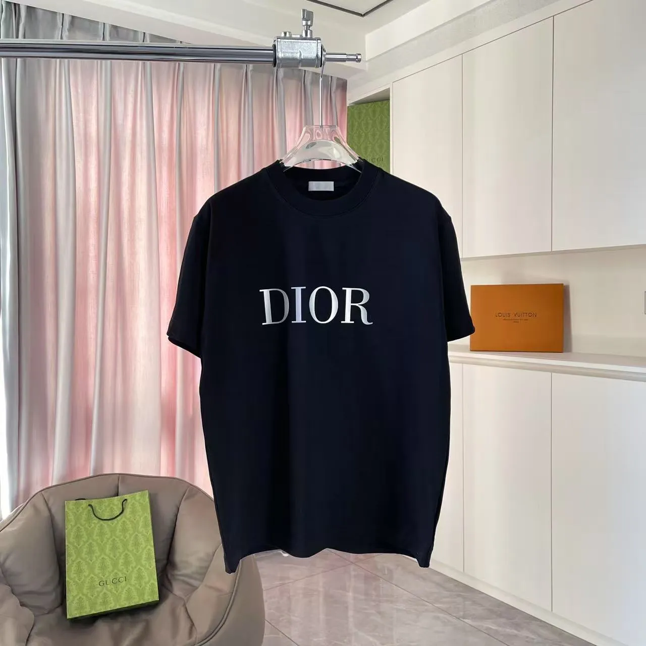 🅿️170 Dio Dior 2025 summer new style Letter logo three-dimensional silicone printing Short-sleeved T-shirt Customized fabric 300g Same style for men and women Color: Black White Sky Blue Iron Gray Size: S M L XL XXL Five codes​