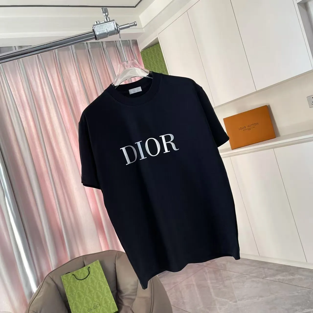 🅿️170 Dio Dior 2025 summer new style Letter logo three-dimensional silicone printing Short-sleeved T-shirt Customized fabric 300g Same style for men and women Color: Black White Sky Blue Iron Gray Size: S M L XL XXL Five codes​