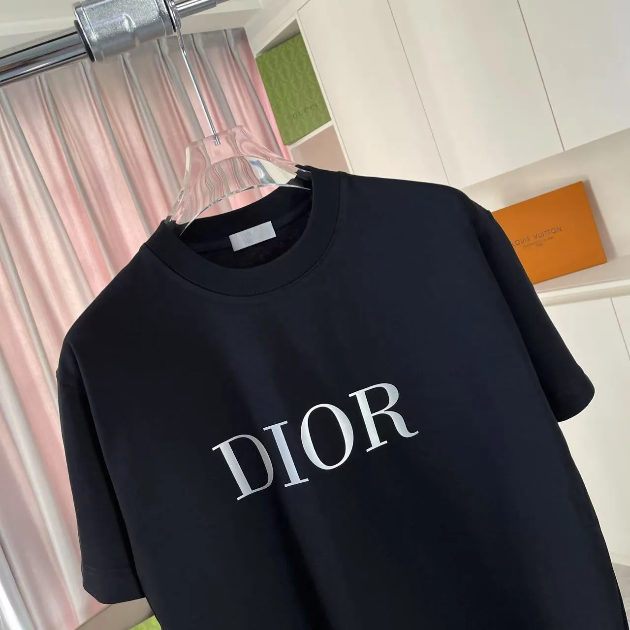 🅿️170 Dio Dior 2025 summer new style Letter logo three-dimensional silicone printing Short-sleeved T-shirt Customized fabric 300g Same style for men and women Color: Black White Sky Blue Iron Gray Size: S M L XL XXL Five codes​