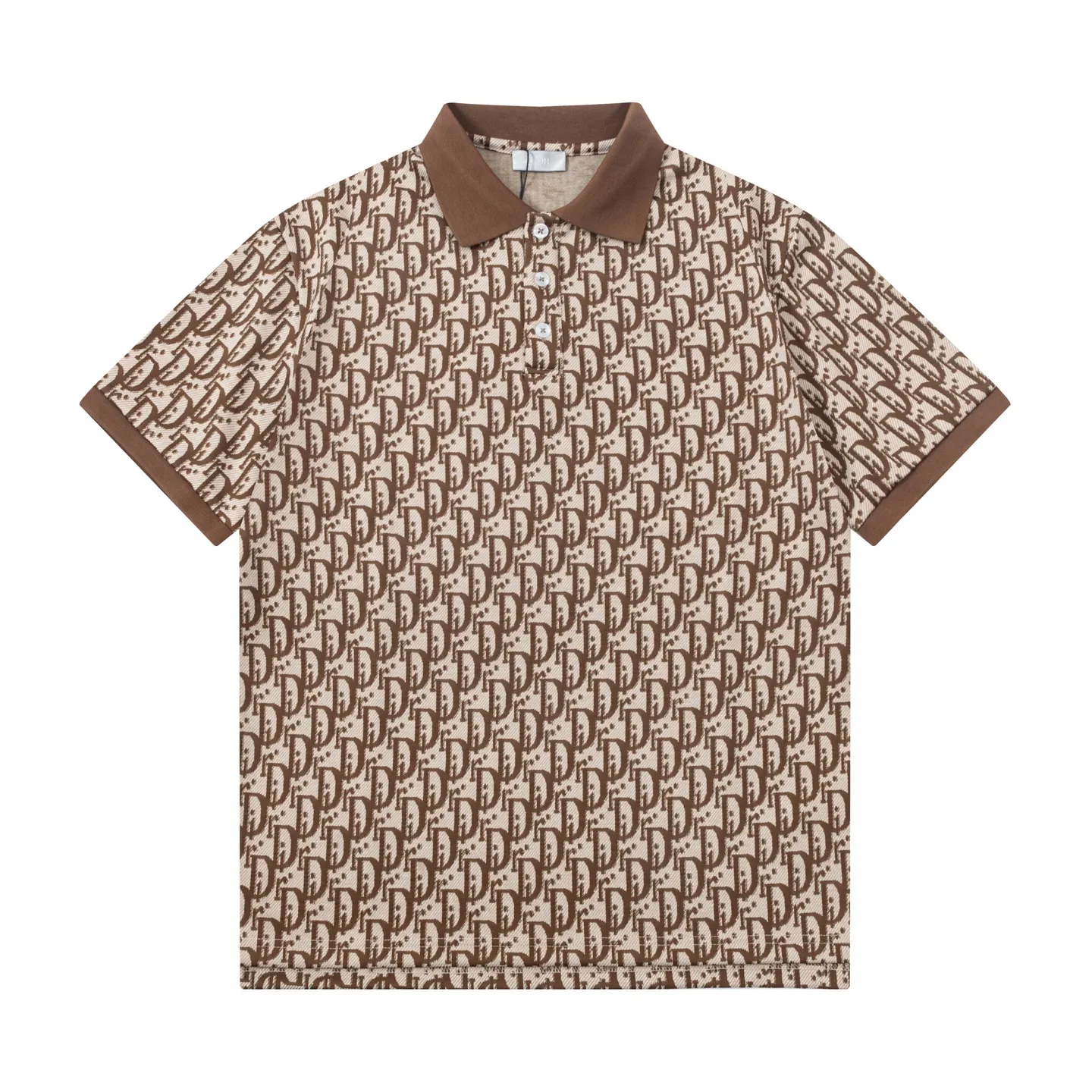 🅿️190 Dior 2025 new style, light luxury, flat machine collar, jacquard letter logo all over, same style for men and women, casual polo shirt, custom-made pique fabric, collar label, hangtag, main mark and three complete labels, color: brown, size: S M L XL XXL