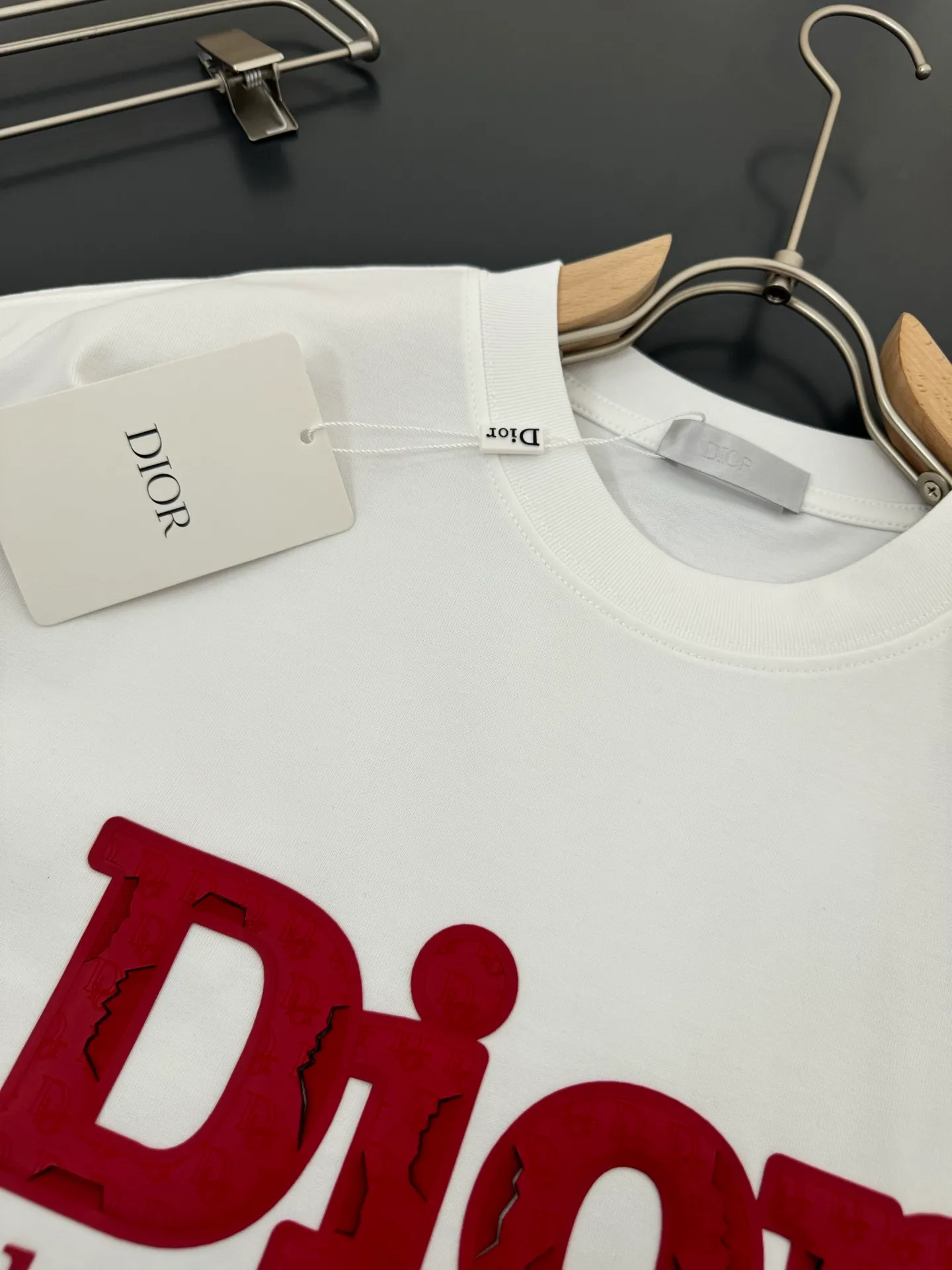 🅿️220 DIOR*Dior*320g heavyweight pure cotton t-shirt, thick, breathable and loose fit, heavy craftsmanship logo design, spring and summer new round neck fashionable short-sleeved t-shirt, comfortable to the skin, durable and easy to wear, meticulous original craftsmanship, a must-have for casual and versatile color: black white code number: S M L XL XXL