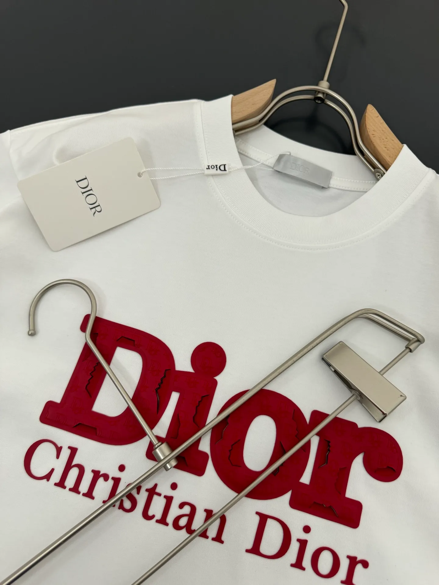 🅿️220 DIOR*Dior*320g heavyweight pure cotton t-shirt, thick, breathable and loose fit, heavy craftsmanship logo design, spring and summer new round neck fashionable short-sleeved t-shirt, comfortable to the skin, durable and easy to wear, meticulous original craftsmanship, a must-have for casual and versatile color: black white code number: S M L XL XXL