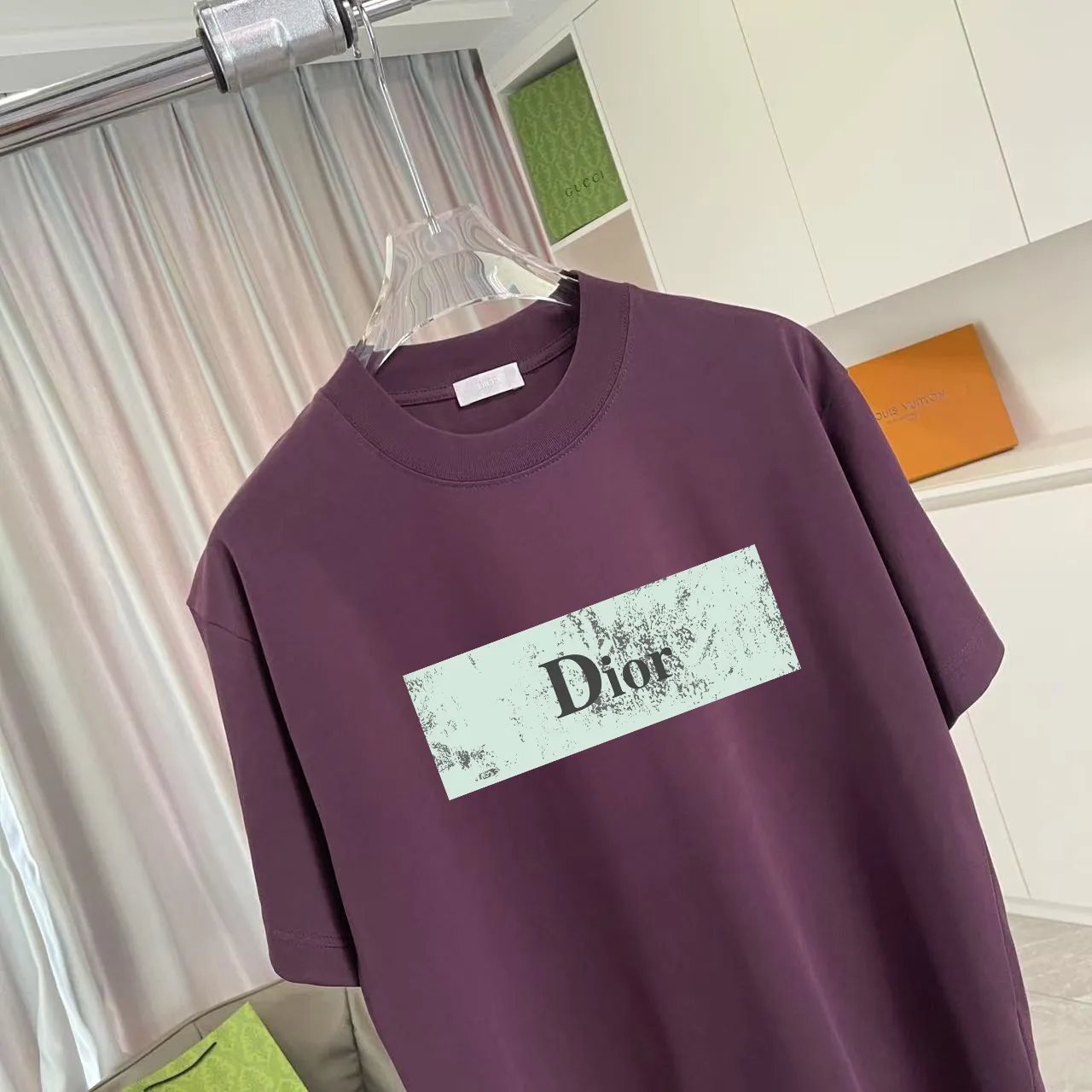 🅿️170 Dio*Dior 2025 summer new style Personalized letter logo printing Short-sleeved T-shirt Customized fabric 300g Same style for men and women Color: Black White Purple Iron Gray Size: S M L XL XXL Five codes​