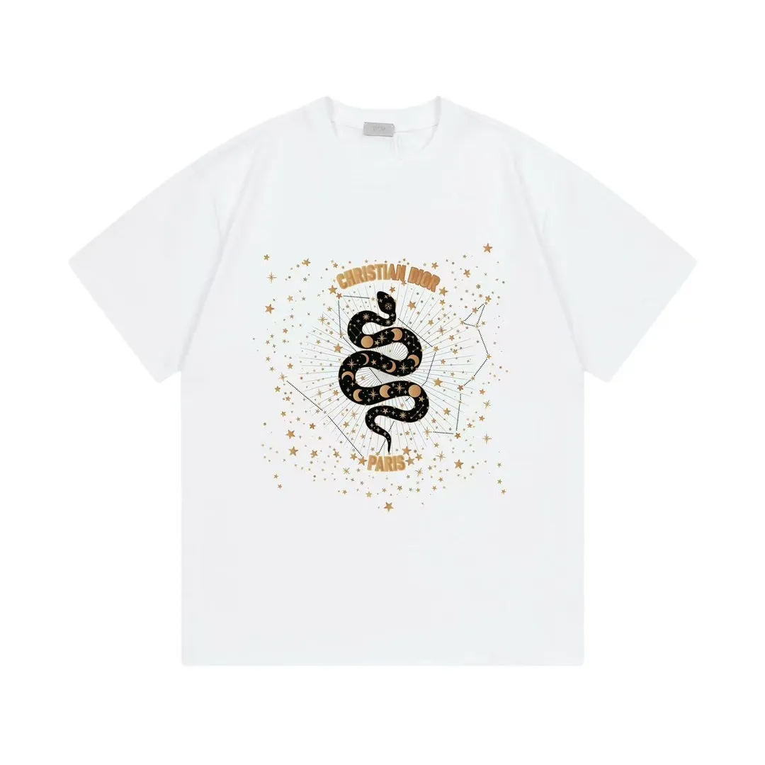 🅿️170 (out the next day) DIOR Dior 2025 new height limited star snake letter logo same style for men and women short-sleeved T-shirt · Customized 300g 100% double yarn pure cotton fabric · Custom dyed 32 double-strand threads · Collar label, main mark and three labels complete Color: White Size: XS S M L