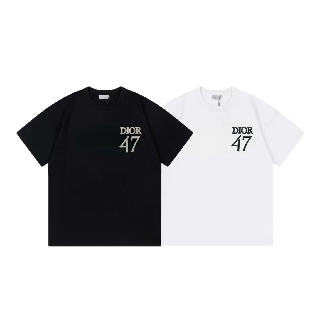 🅿️170 Dior 2025 new style embroidered 47 letters logo, same style for men and women, short-sleeved T-shirt ·Customized 280g 100% double yarn pure cotton fabric ·Dyeing 32 counts double strand thread ·Imported Tajima machine embroidery technology ·Collar label, hangtag, main mark and three labels complete Color: black Size: XS S M L