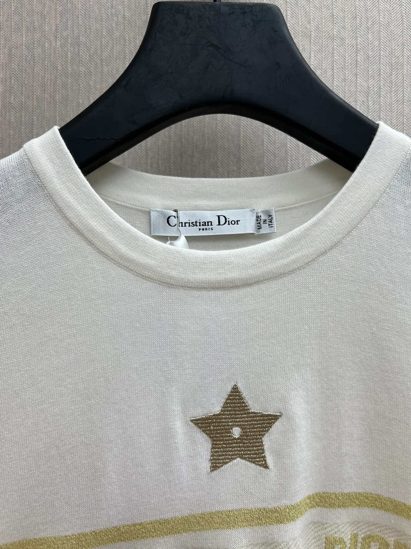 🅿️440 Dior 25ss new round neck star knitted short sleeves, letters and star crochet pattern on the chest, high version, code number: S.M.L.
