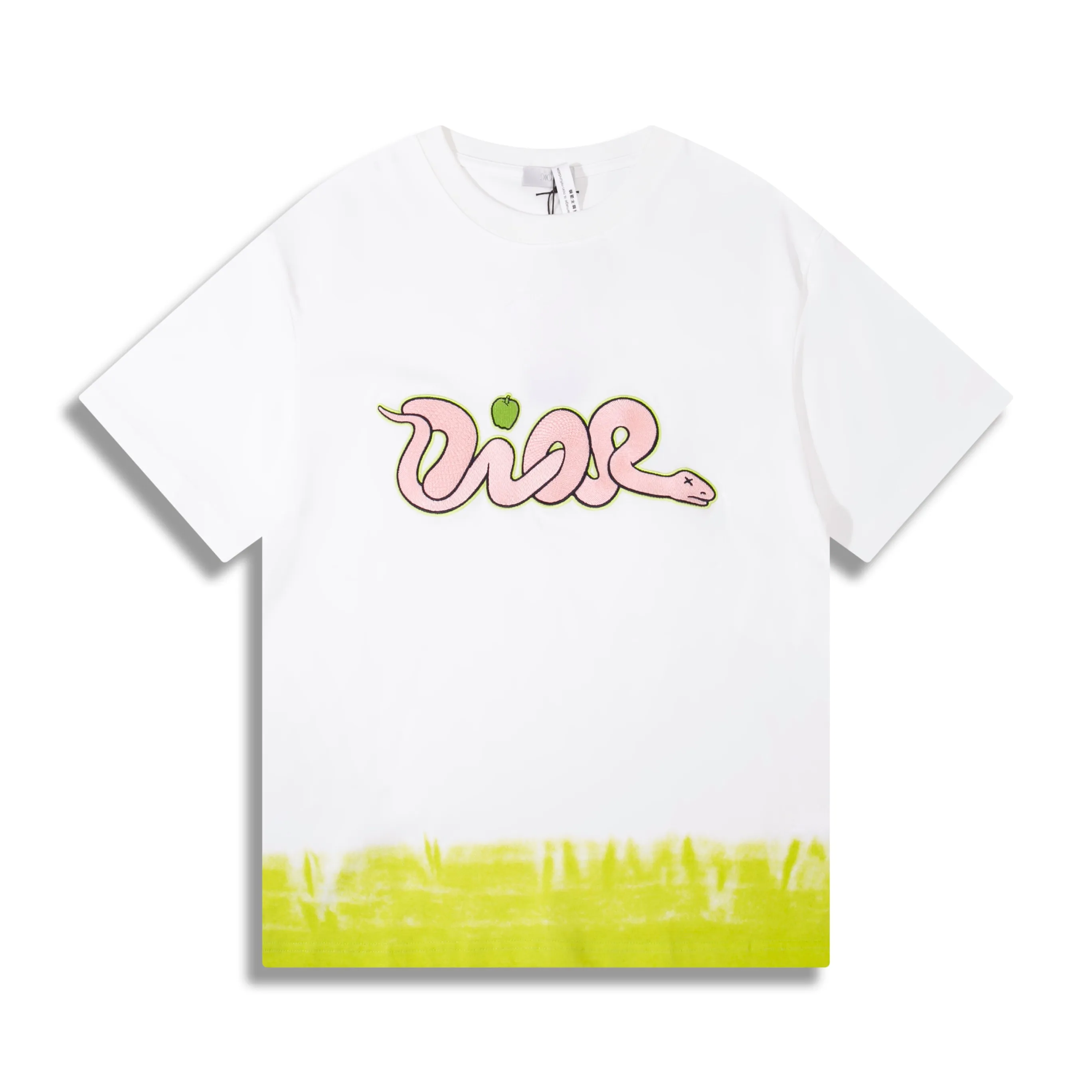 🅿️200 Correct version of high quality D1or/25ss new Year of the Snake co-branded bloom-dyed short-sleeved T-shirt made of 21s double yarn cotton plain weave. It is equipped with 21 pairs of fine cotton yarns and 1*1 horizontal machine-woven threads. The front and rear hems are printed with digital direct injection, and the full-length large-size pattern is available.  The front panel is embroidered with Tajima embroidery machine imported from Japan. The number of embroidery stitches reaches 130,000. The thread color is matched with satin patch to increase the stiffness to avoid shifting during the embroidery process. The short needle tatami three-layer embroidery method is equipped with a new co-branded hangtag for the Year of the Snake. Same size for men and women. Size: XS S M L