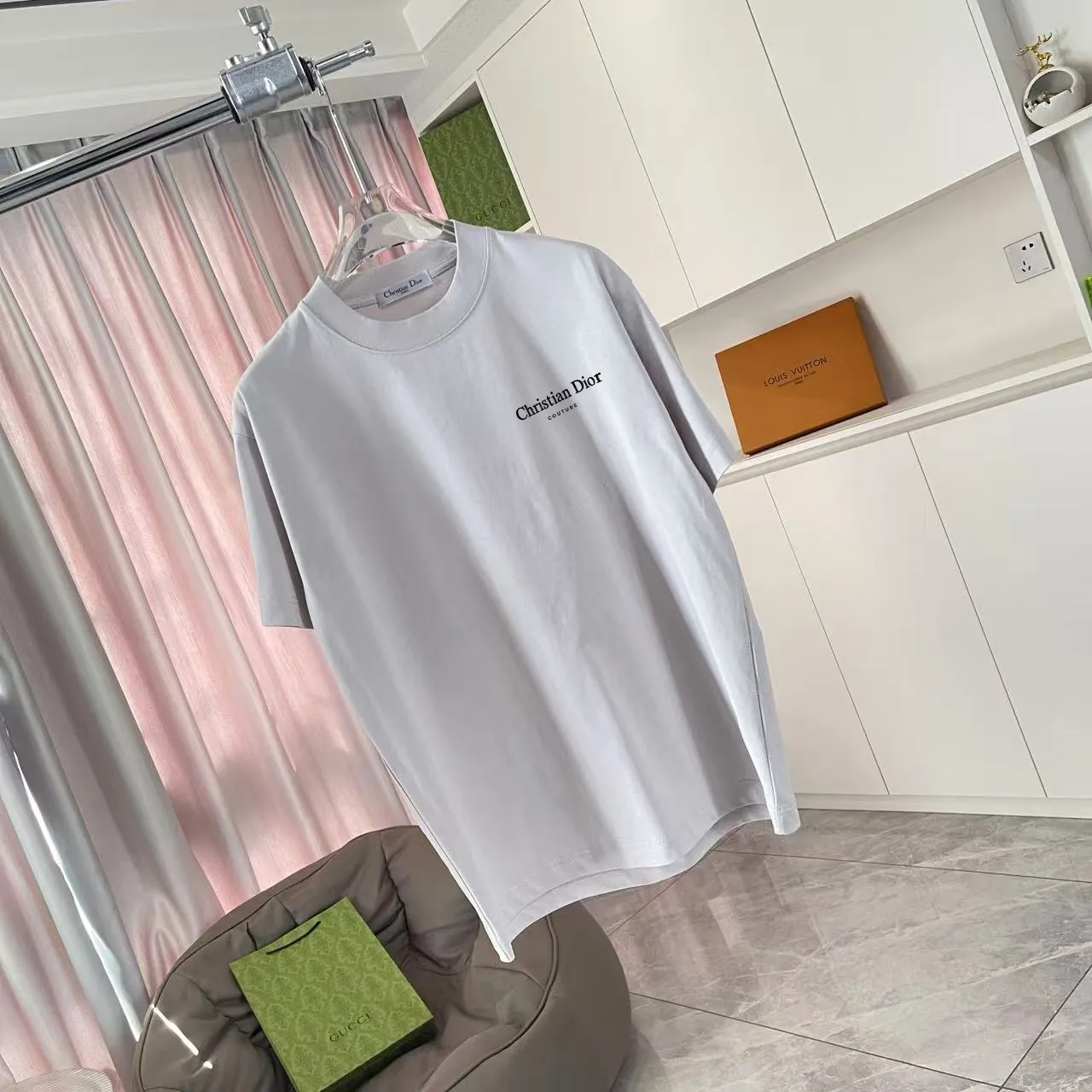 🅿️170 Dio Dior 2025 summer new style Personalized letter logo printing Short-sleeved T-shirt Customized fabric 300g Same style for men and women Color: Black White Sky Blue Iron Gray Size: S M L XL XXL Five codes​