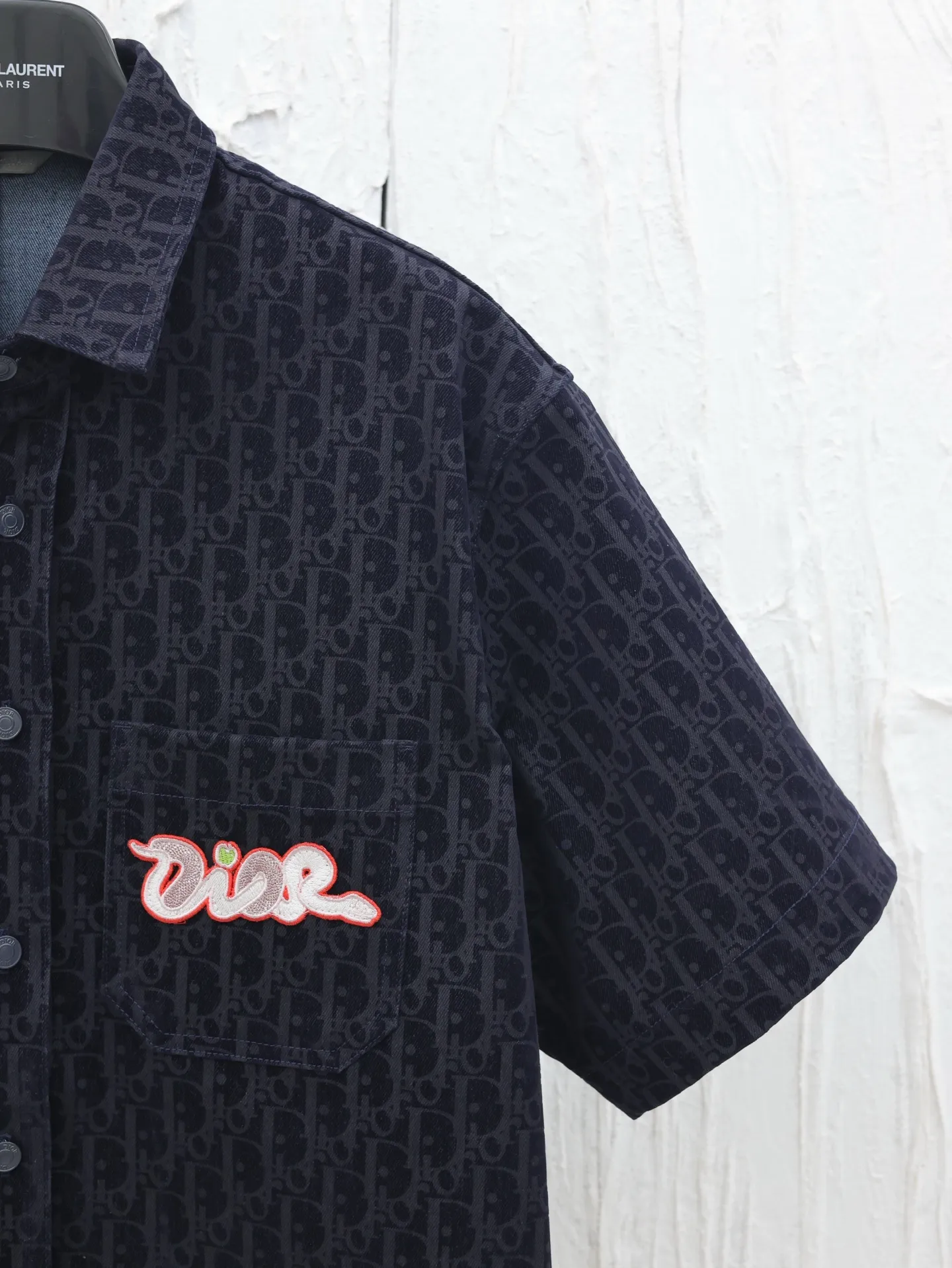 🅿️510 Dio*/Dior 25ss Year of the Snake pocket letter cotton blend denim short-sleeved shirt Size: S/M/L/XL