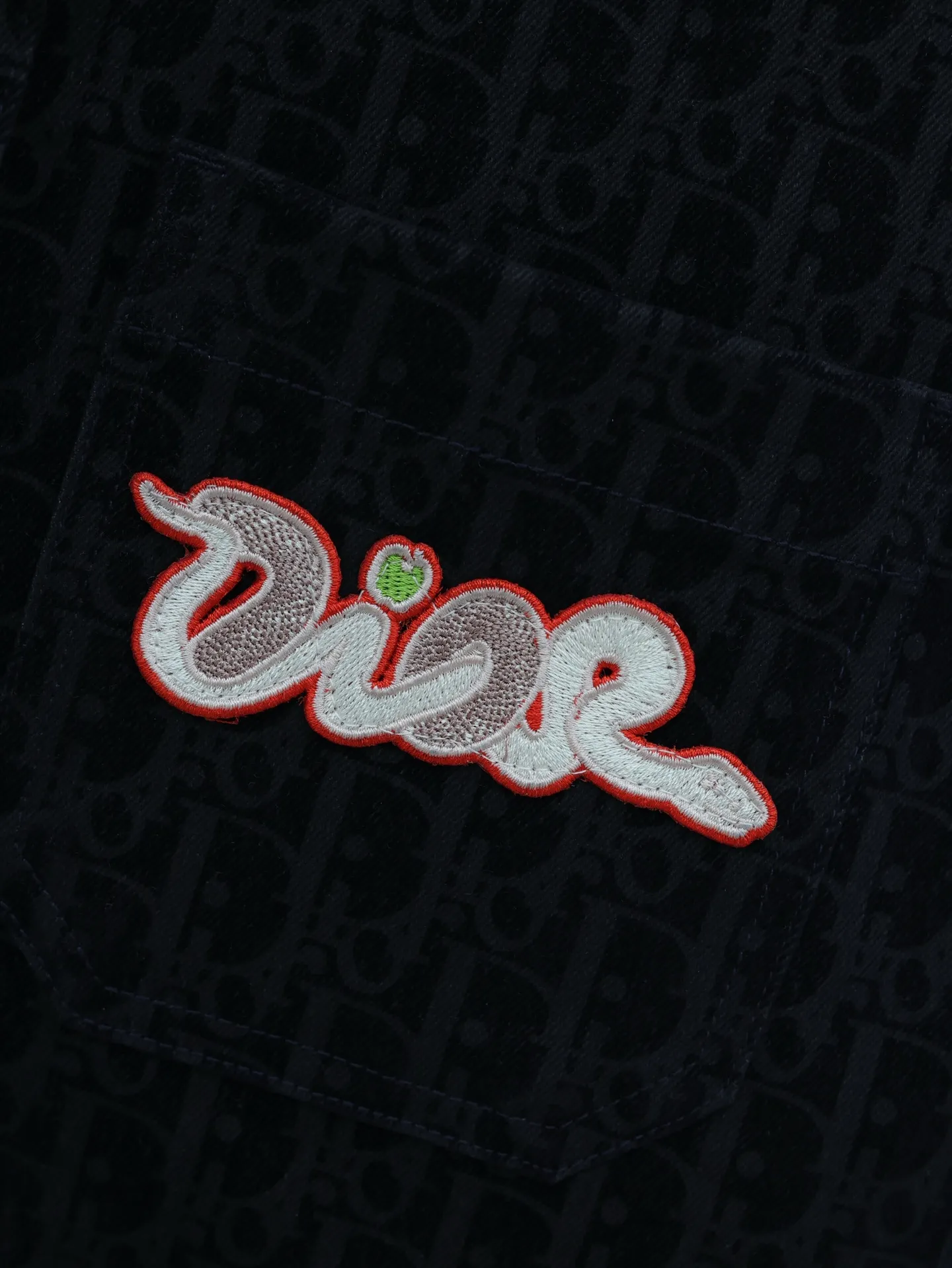 🅿️510 Dio*/Dior 25ss Year of the Snake pocket letter cotton blend denim short-sleeved shirt Size: S/M/L/XL