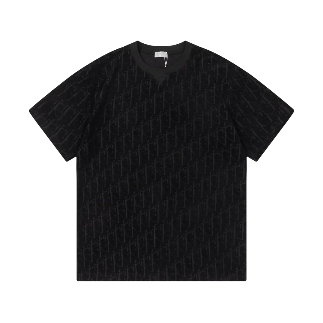 🅿️170 Dior Dior 2025 early spring new style customized towel jacquard fabric with dark letter logo all over, same style for men and women, short-sleeved T-shirt, color: black, size: XS-L