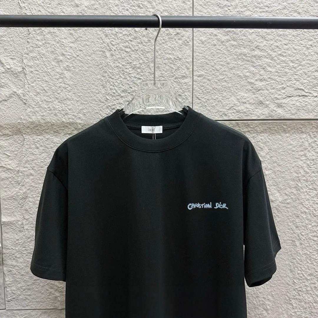 🅿️180 Dio Dio 2025 spring and summer new style Classic letter embroidery on the chest Short-sleeved T-shirt Customized double yarn plain cotton fabric Same style for men and women Color: black white floral gray Size: S (90-130 pounds) M (120-150 pounds) L (140-165 pounds) XL (160-180 pounds) XXL (180-210 pounds)