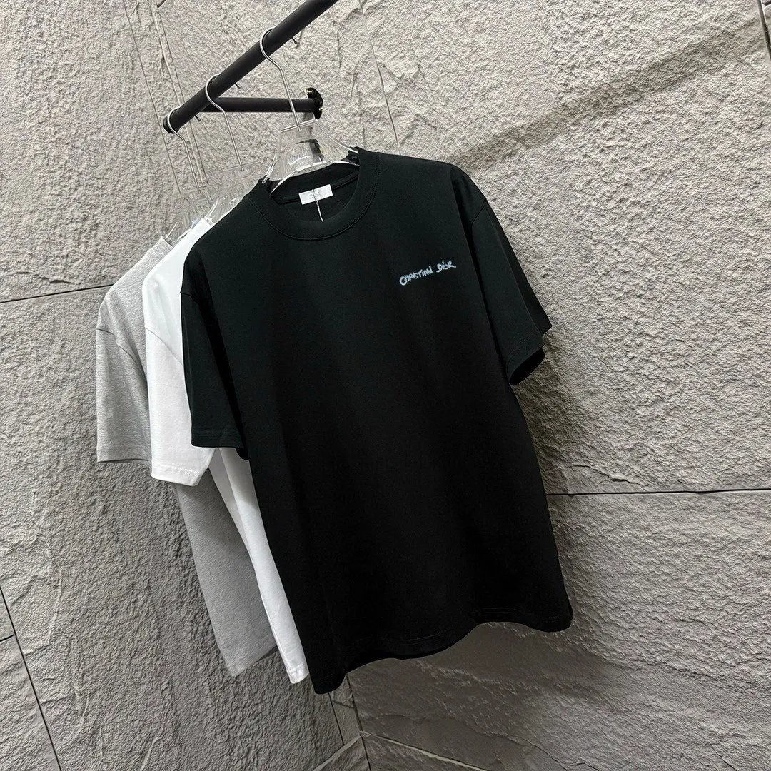 🅿️180 Dio Dio 2025 spring and summer new style Classic letter embroidery on the chest Short-sleeved T-shirt Customized double yarn plain cotton fabric Same style for men and women Color: black white floral gray Size: S (90-130 pounds) M (120-150 pounds) L (140-165 pounds) XL (160-180 pounds) XXL (180-210 pounds)