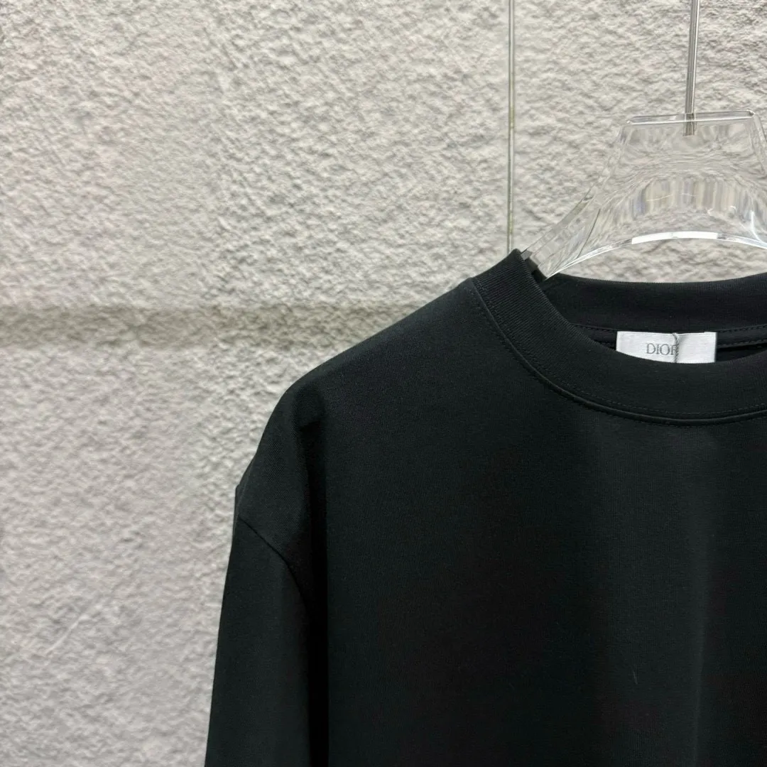 🅿️180 Dio Dio 2025 spring and summer new style Classic letter embroidery on the chest Short-sleeved T-shirt Customized double yarn plain cotton fabric Same style for men and women Color: black white floral gray Size: S (90-130 pounds) M (120-150 pounds) L (140-165 pounds) XL (160-180 pounds) XXL (180-210 pounds)