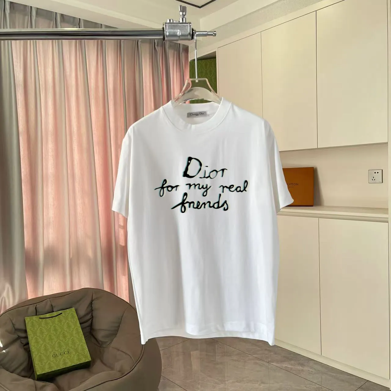 🅿️180 Dio Dior 2025 spring and summer new style personalized letter logo printing short-sleeved T-shirt customized fabric 300g same style for men and women Color: black white pink sky blue iron gray Size: S M L XL XXL five sizes ​