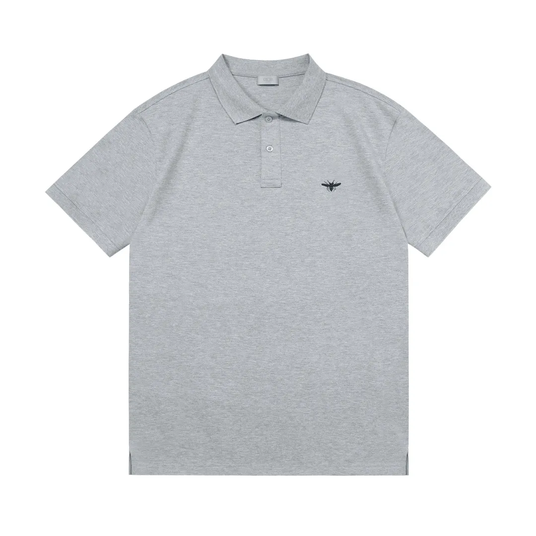 🅿️190 DIOR Dior 2025 new style embroidered bee logo couple casual polo shirt ·Customized pique cotton fabric ·Imported Tajima machine embroidery technology ·Collar label, hangtag, main mark and three complete labels Color: Gray Size: M-XXXL