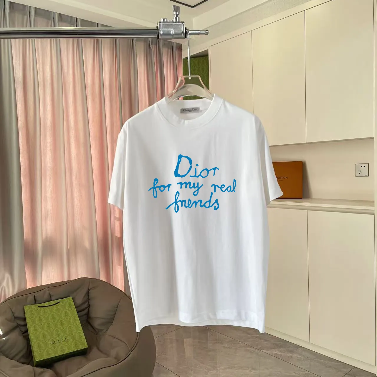 🅿️170 Dio*Dior 2025 summer new style Personalized letter logo printing Short-sleeved T-shirt Customized fabric 300g Same style for men and women Color: Black White Pink Iron Gray Size: S M L XL XXL Five codes​