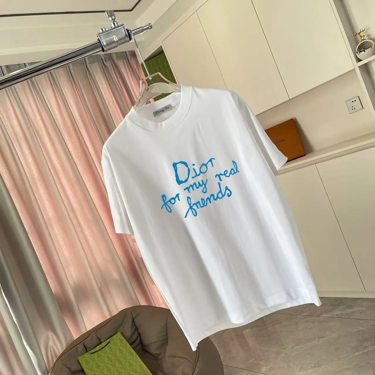 🅿️170 Dio*Dior 2025 summer new style Personalized letter logo printing Short-sleeved T-shirt Customized fabric 300g Same style for men and women Color: Black White Pink Iron Gray Size: S M L XL XXL Five codes​