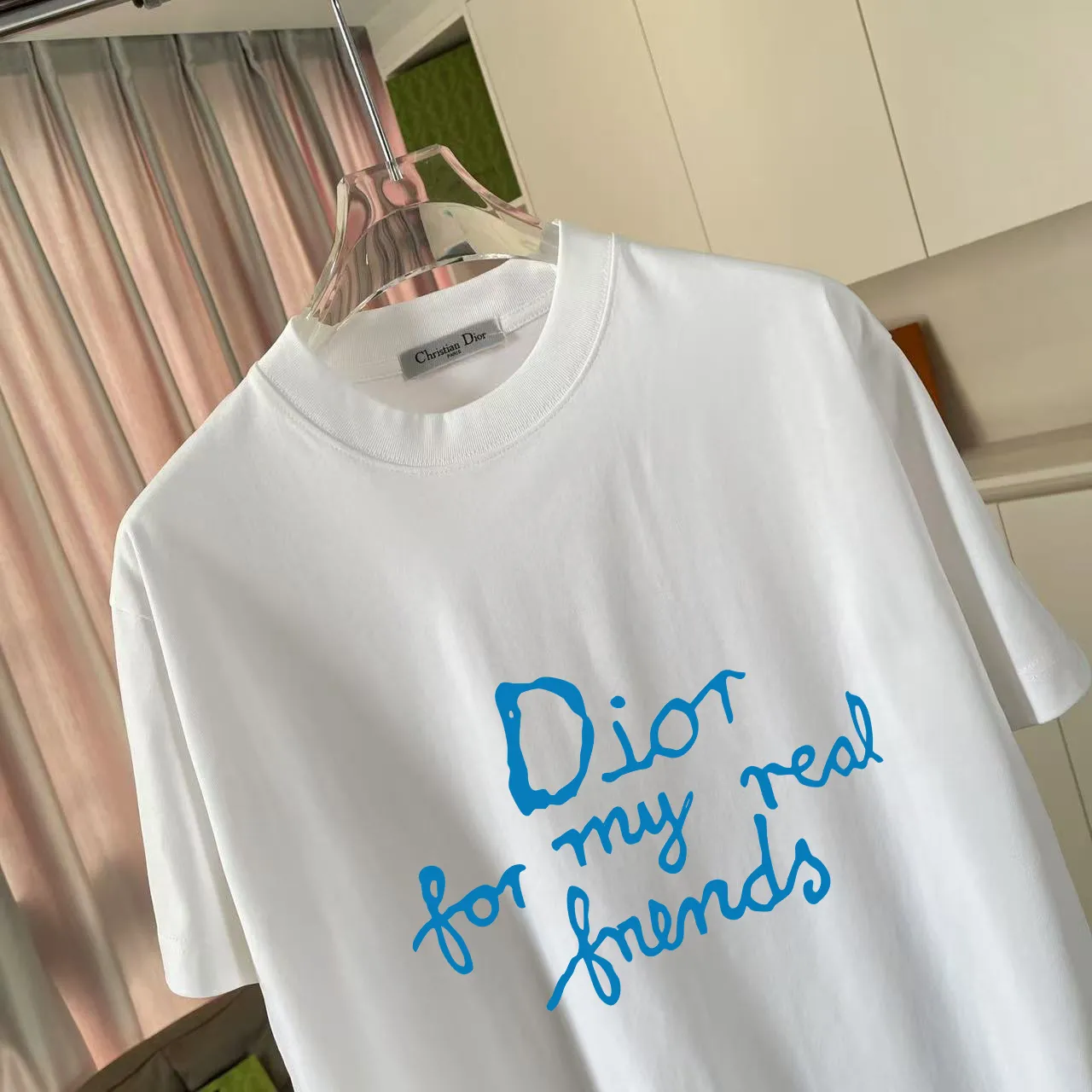 🅿️170 Dio*Dior 2025 summer new style Personalized letter logo printing Short-sleeved T-shirt Customized fabric 300g Same style for men and women Color: Black White Pink Iron Gray Size: S M L XL XXL Five codes​