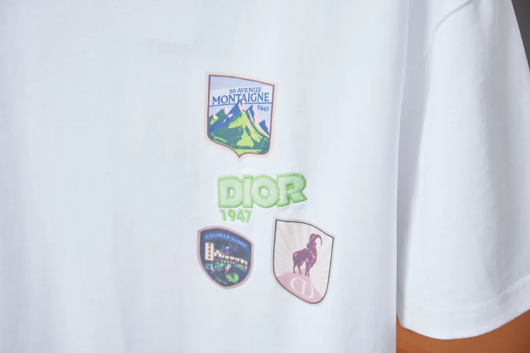 🅿️180 D＊or CD 25SS early spring new style joint series embroidered logo icon printed short sleeves light luxury essential item for daily commuting for men and women correct version welcome to compare detailed features · 320g 100% pure cotton double yarn jersey fabric · Custom dyed in the same cylinder, special thickened 32 double-ply 1X1 threads . Imported Tajima machine embroidered letter logo · Manual hand-printed screen icon pattern printing · Double-needle stitching and cross-stitch technology · Original main mark, washed tag, branded moisture-proof paper packaging Color: White/Black Size: S/M/L/XL