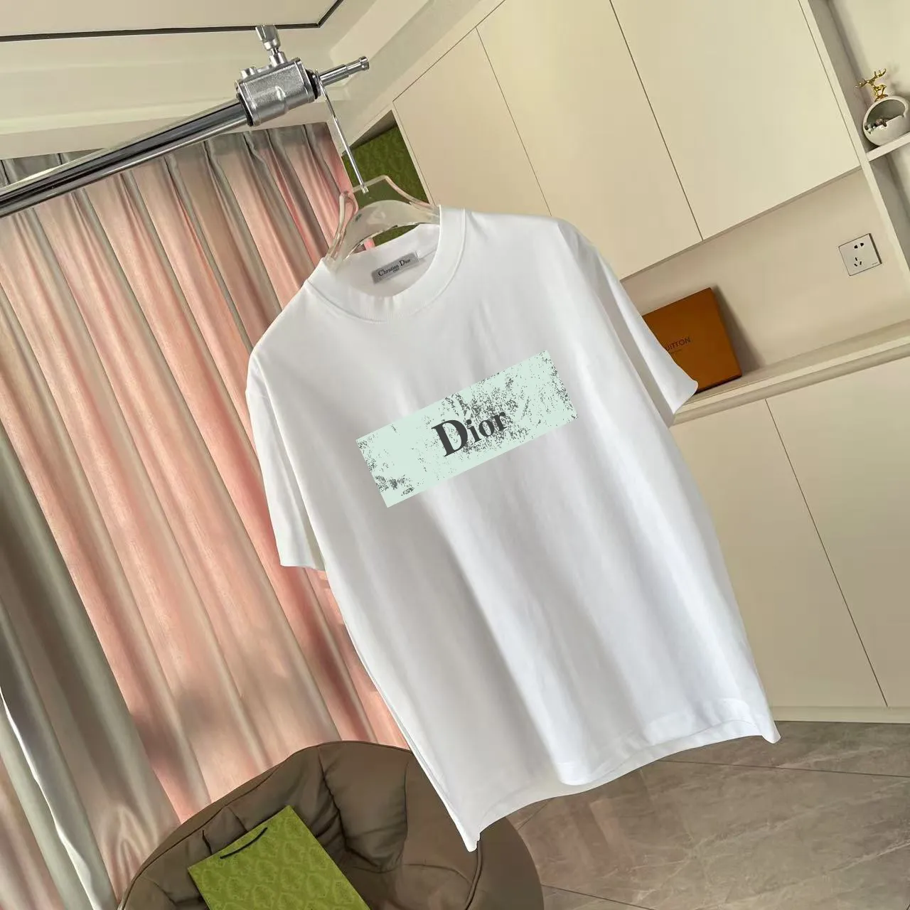 🅿️170 Dio*Dior 2025 summer new style Personalized letter logo printing Short-sleeved T-shirt Customized fabric 300g Same style for men and women Color: Black White Purple Iron Gray Size: S M L XL XXL Five codes​