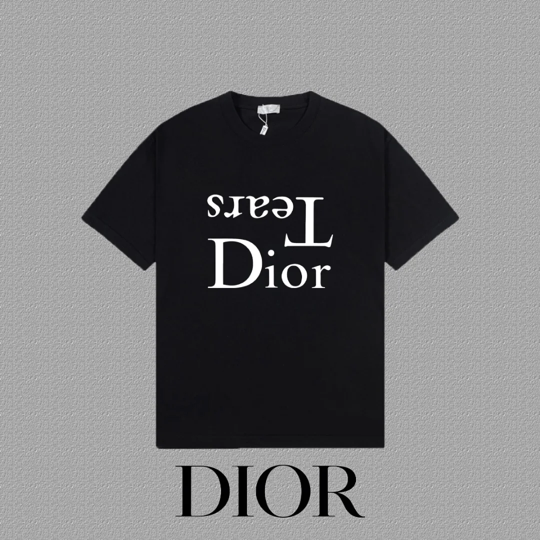 🅿️170 [DIOR Dior] 2025FW short-sleeved T-shirt, silicone LOGO printing, high-end 26s double yarn 300g fabric, heavy fabric, custom stretcher rib, same vat and dye, complete three standards, same style for men and women, color: black, white, size: S M L XL 2XL