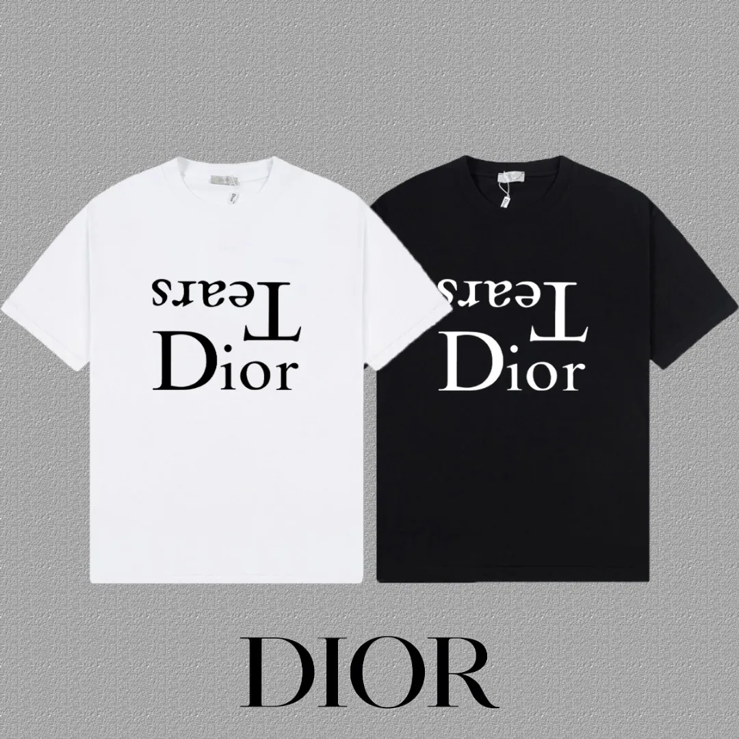 🅿️170 [DIOR Dior] 2025FW short-sleeved T-shirt, silicone LOGO printing, high-end 26s double yarn 300g fabric, heavy fabric, custom stretcher rib, same vat and dye, complete three standards, same style for men and women, color: black, white, size: S M L XL 2XL