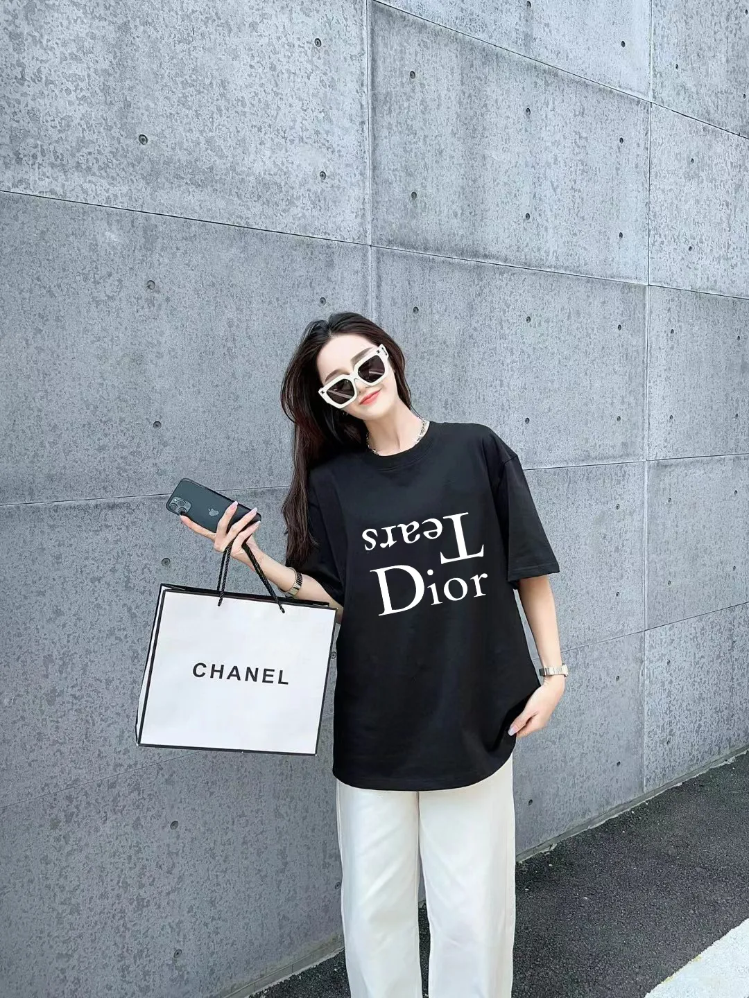 🅿️170 [DIOR Dior] 2025FW short-sleeved T-shirt, silicone LOGO printing, high-end 26s double yarn 300g fabric, heavy fabric, custom stretcher rib, same vat and dye, complete three standards, same style for men and women, color: black, white, size: S M L XL 2XL