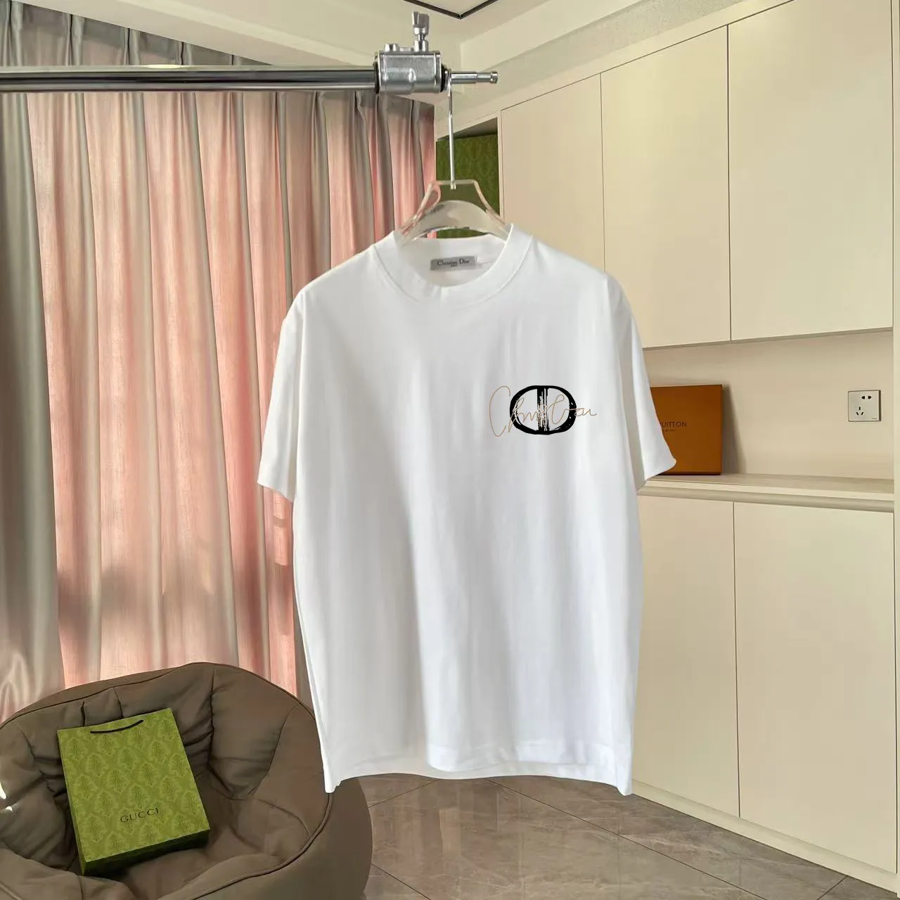 🅿️170 Dio Dior 2025 summer new style Personalized letter logo printing Short-sleeved T-shirt Customized fabric 300g Same style for men and women Color: Black White Lake Green Iron Gray Size: S M L XL XXL Five codes​