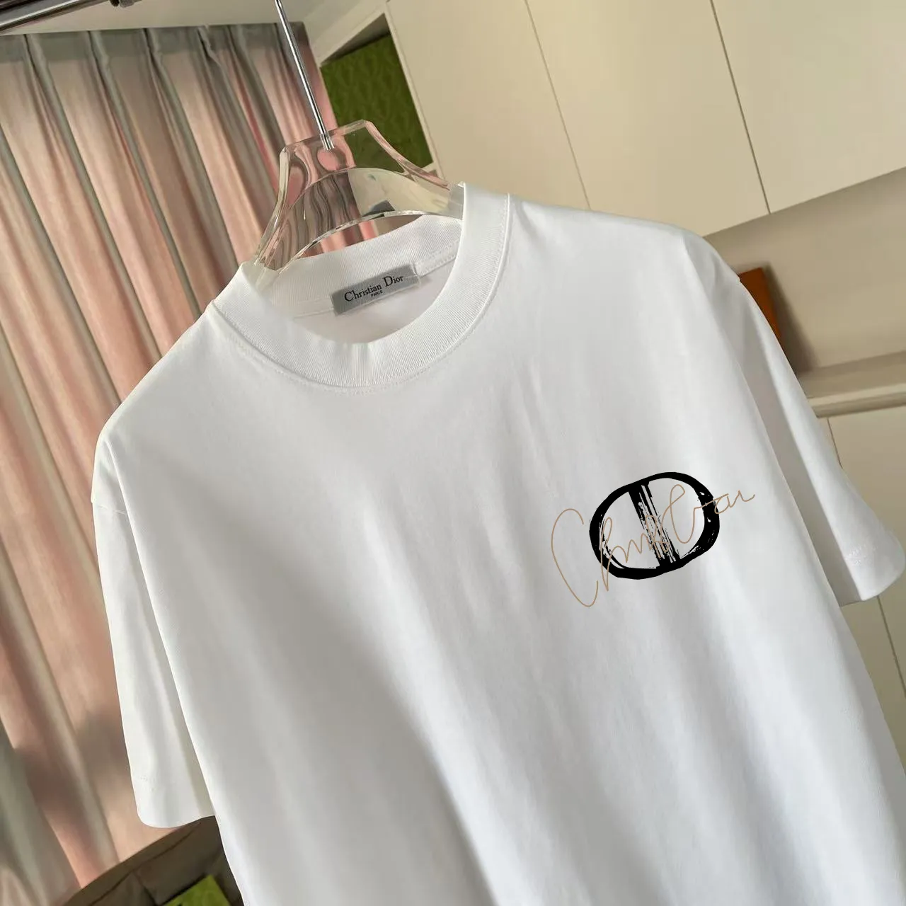 🅿️170 Dio Dior 2025 summer new style Personalized letter logo printing Short-sleeved T-shirt Customized fabric 300g Same style for men and women Color: Black White Lake Green Iron Gray Size: S M L XL XXL Five codes​