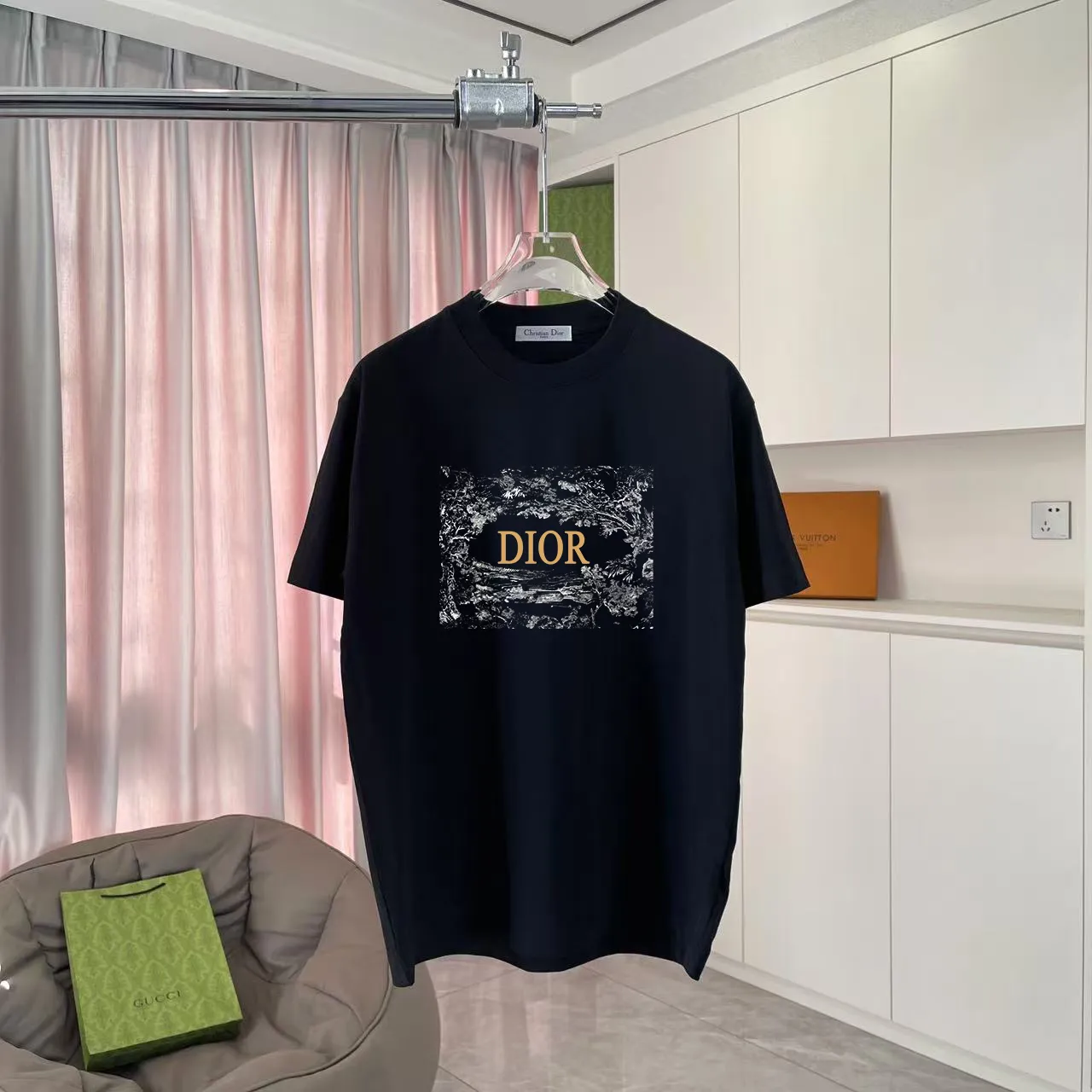 🅿️170 Dio Dior 2025 summer new style Personalized letter logo printing Short-sleeved T-shirt Customized fabric 300g Same style for men and women Color: Black White Rose Red Purple Size: S M L XL XXL Five codes​