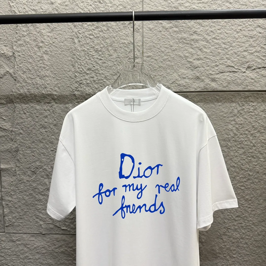 🅿️180 Dio*Dior* 2025 spring and summer style Classic blue printed letters personalized logo Customized double yarn plain cotton fabric Short-sleeved T-shirt Unisex Size: S (90-130 catties) M (120-150 catties) L (140-165 catties) XL (160-180 catties) XXL (180-210 catties) Color: black white