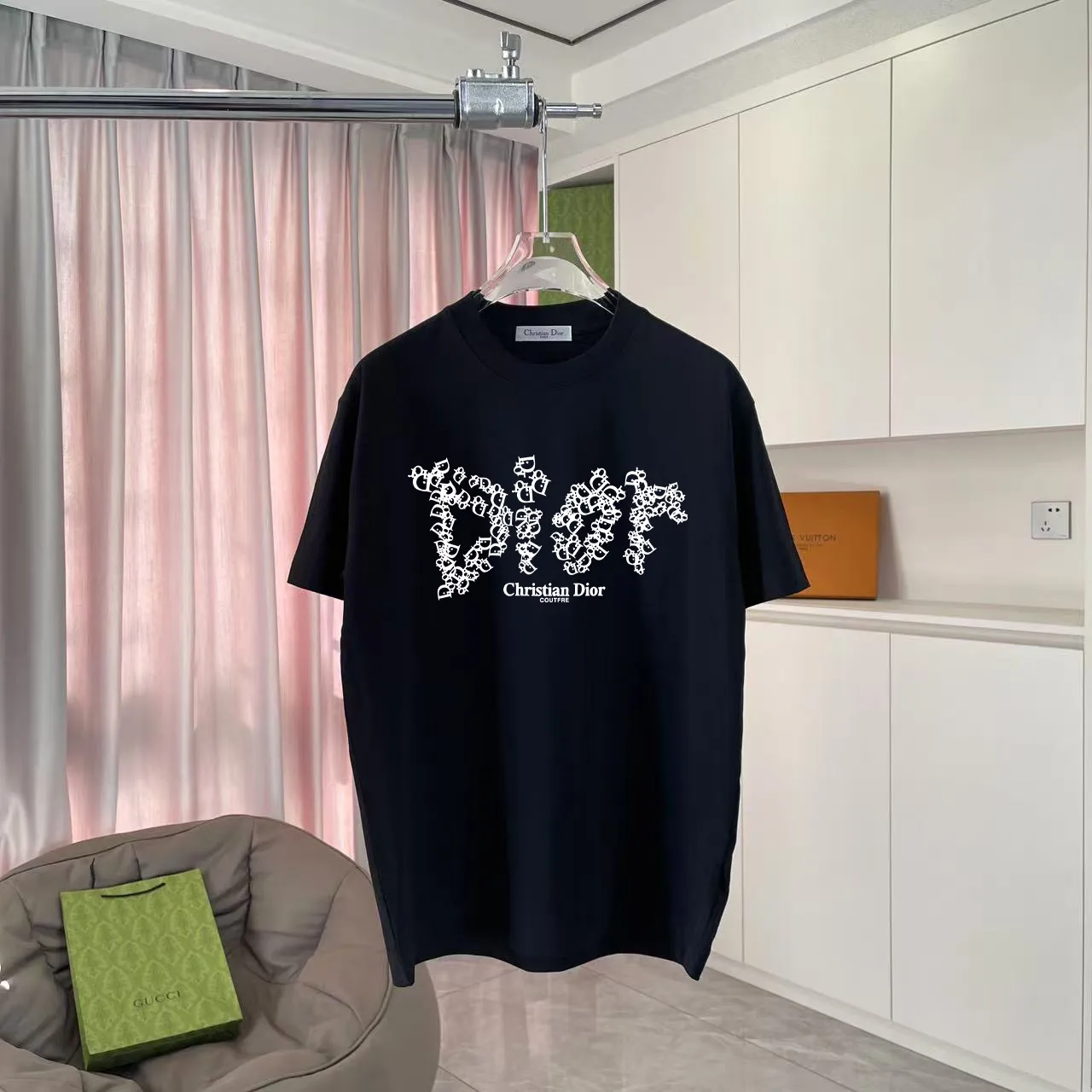🅿️170 Dio Dior 2025 summer new style Personalized letter logo printing Short-sleeved T-shirt Customized fabric 300g Same style for men and women Color: Black White Pink Sky Blue Size: S M L XL XXL Five codes​