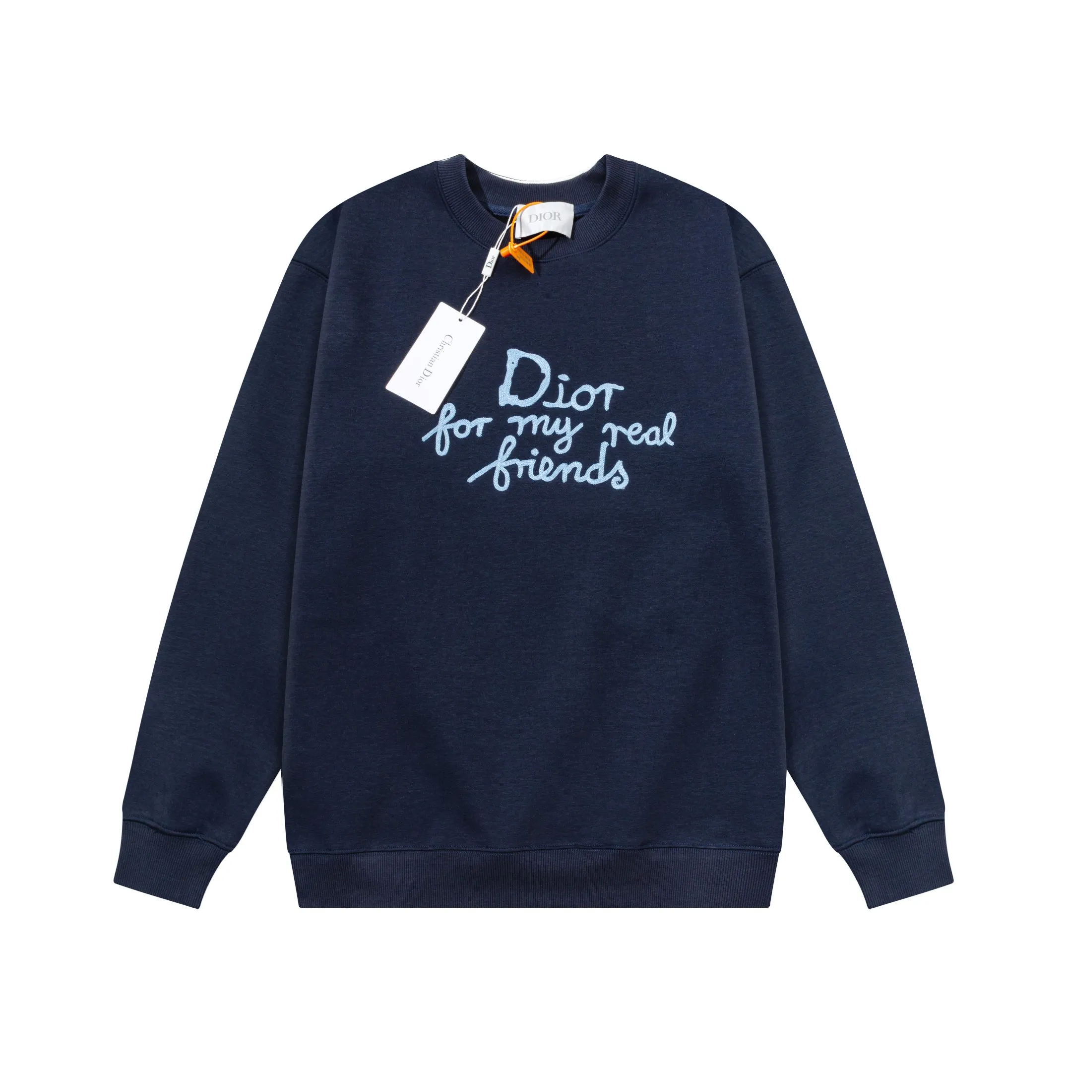 🅿️290 Dior DIOR's new embroidered round neck sweatshirt, the fabric is comfortable and soft. Composite Austrian velvet. High quality 🔥 Logo letters on the front are embroidered with high craftsmanship, and the ribs are specially customized to restore the trend brought by special craftsmanship. Customized dyeing, complete with three standards. Non-market ordinary version. Compare at will. Quality is absolutely guaranteed. Same style for men and women. Color: Black White Navy Code Number: S M L XL [Style No. A3352]