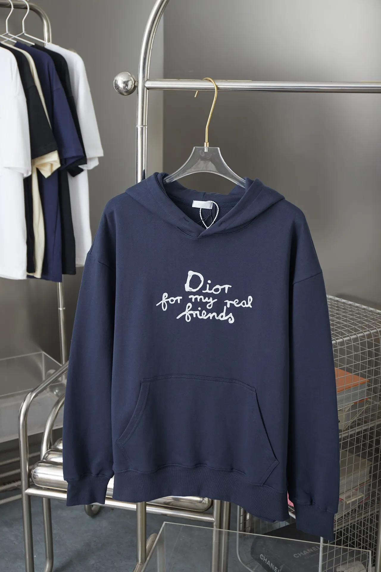 🅿️280 DIRO. Dijia 25FW Autumn and Winter Rope Embroidery Logo Embroidered Hooded Sweatshirt Light luxury A must-have item for daily commuting for men and women Correct version Welcome to compare Detailed features · Made of 480g pure cotton double yarn fish scale terry fabric · Dust-free singeing process on the face Bottom suction Environmentally friendly reactive dyeing · Imported Tajima machine rope embroidery process embroidered logo letters · Double-needle cross-stitch process · Original main mark washed tag moisture-proof paper packaging Color: Blue/White Size: S M L XL