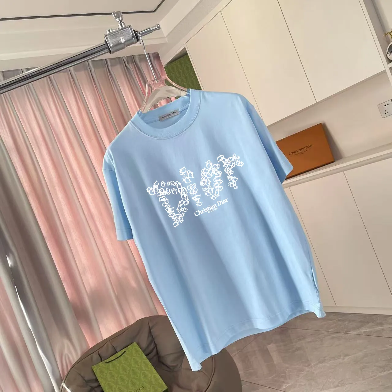 🅿️170 Dio 2025 new summer style personalized letter logo printing short-sleeved T-shirt customized fabric 300g same style for men and women Color: black white pink sky blue Size: S M L XL XXL five codes​