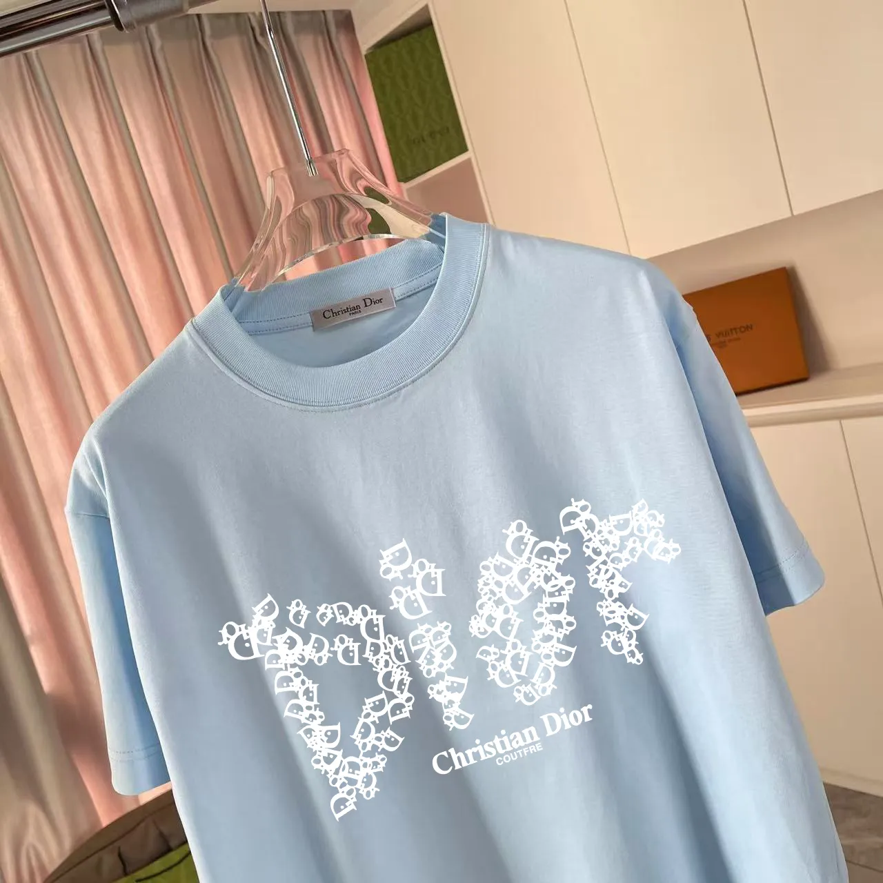 🅿️170 Dio 2025 new summer style personalized letter logo printing short-sleeved T-shirt customized fabric 300g same style for men and women Color: black white pink sky blue Size: S M L XL XXL five codes​