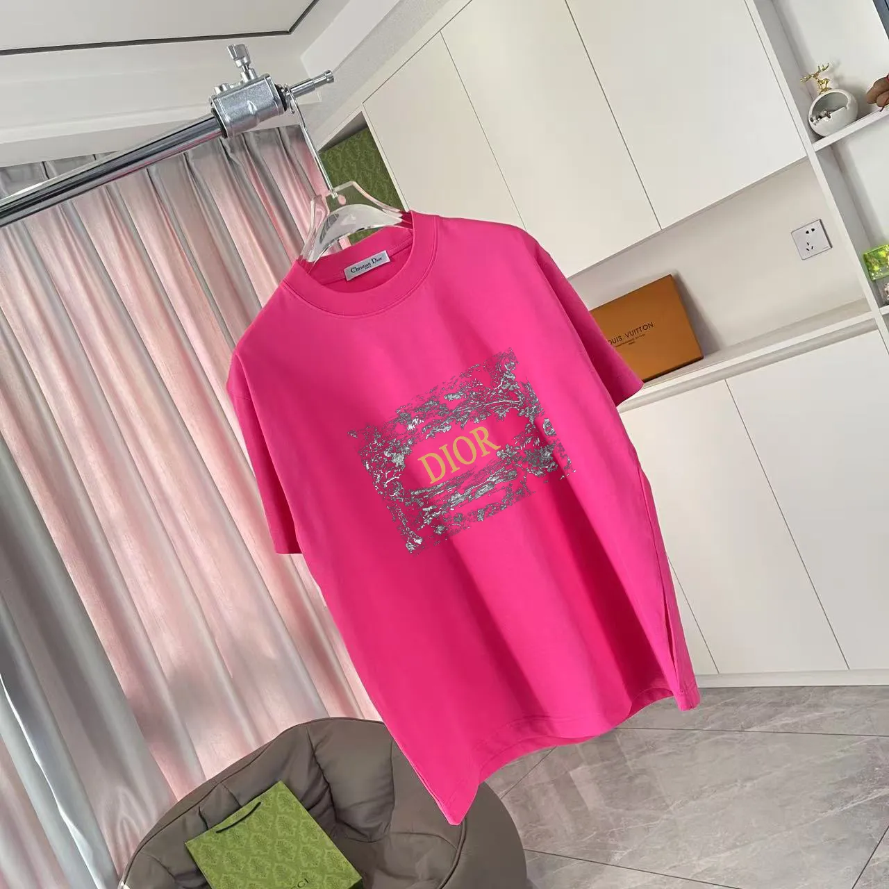 🅿️170 Dio Dior 2025 summer new style Personalized letter logo printing Short-sleeved T-shirt Customized fabric 300g Same style for men and women Color: Black White Rose Red Purple Size: S M L XL XXL Five codes​