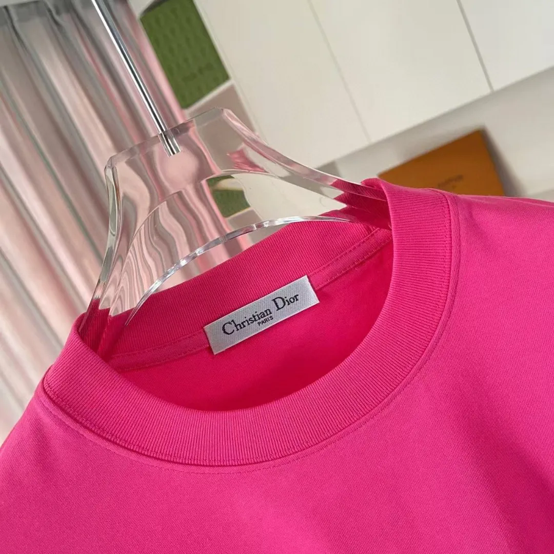 🅿️170 Dio Dior 2025 summer new style Personalized letter logo printing Short-sleeved T-shirt Customized fabric 300g Same style for men and women Color: Black White Rose Red Purple Size: S M L XL XXL Five codes​