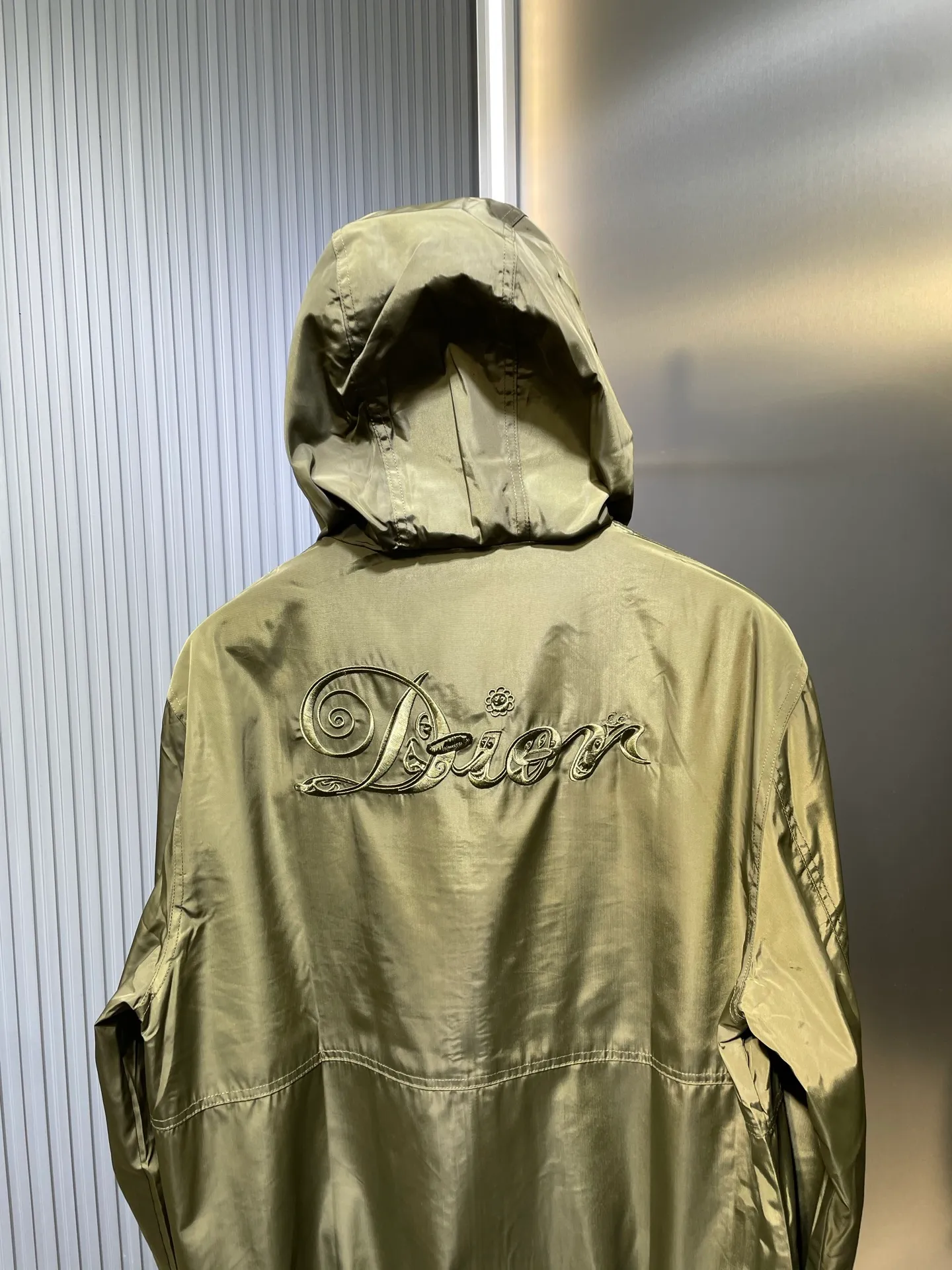 🅿️580 Dior🌟[Top original order] 2024 autumn and winter imported nylon letter embroidered hooded windproof jacket! Customized and imported nylon fabric, windproof and waterproof, embroidered design with "D" artistic font on the front panel, overall Dior word embroidery on the back panel, customized zipper, and even the lining is the original factory woven lining with Dior wording! Available in navy blue and army green colors! If you want good goods, hurry up. Size: m-xxxl