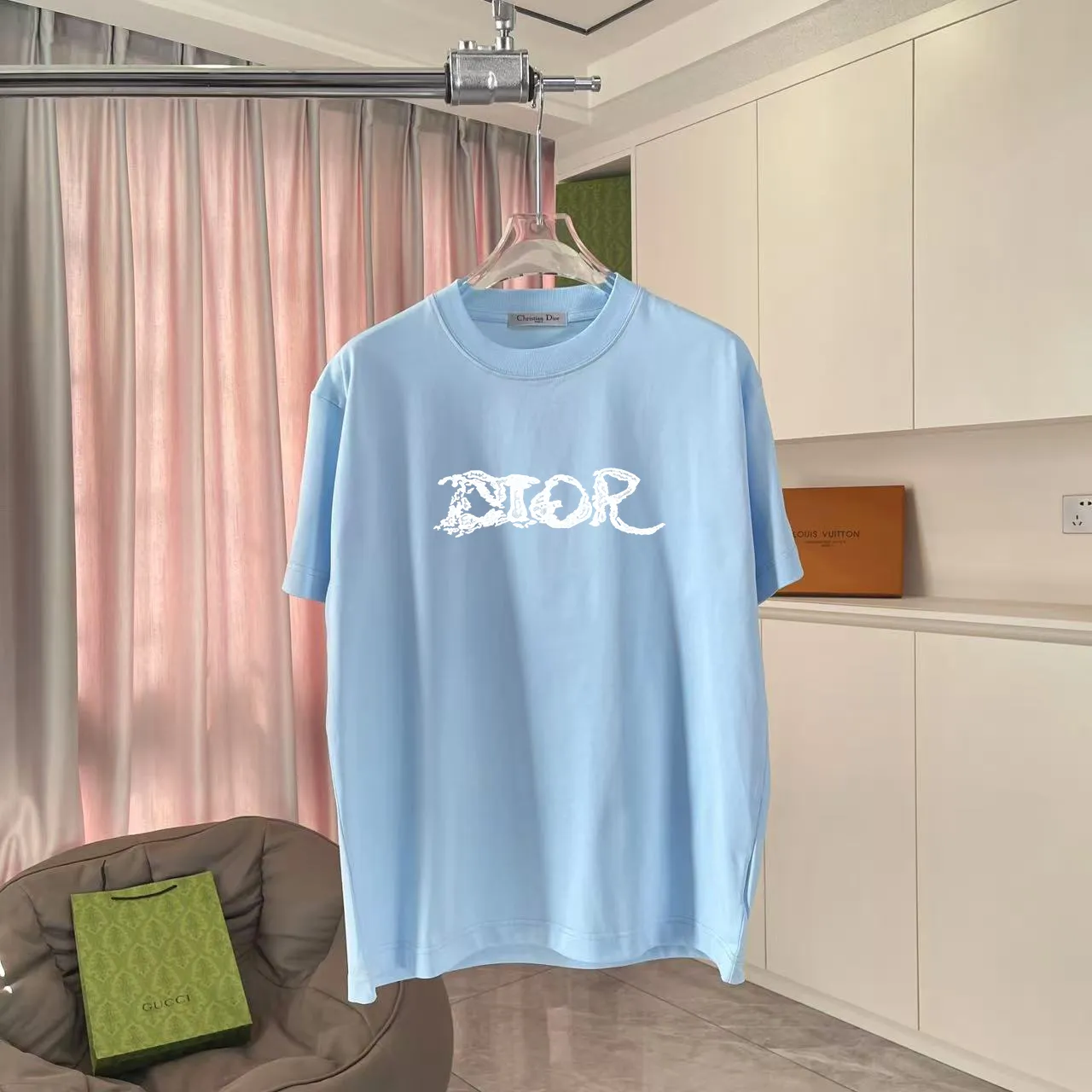 🅿️170 Dio Dior 2025 summer new style Personalized letter logo printing Short-sleeved T-shirt Customized fabric 300g Same style for men and women Color: black white lake green sky blue purple Size: S M L XL XXL five sizes ​