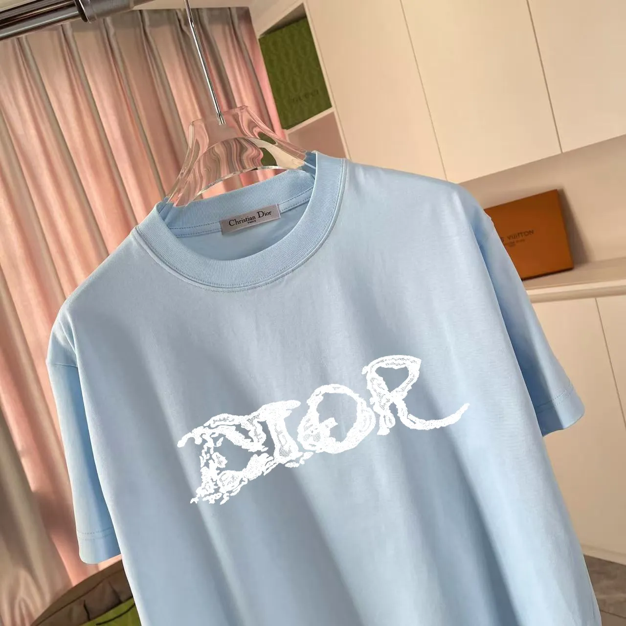 🅿️170 Dio Dior 2025 summer new style Personalized letter logo printing Short-sleeved T-shirt Customized fabric 300g Same style for men and women Color: black white lake green sky blue purple Size: S M L XL XXL five sizes ​