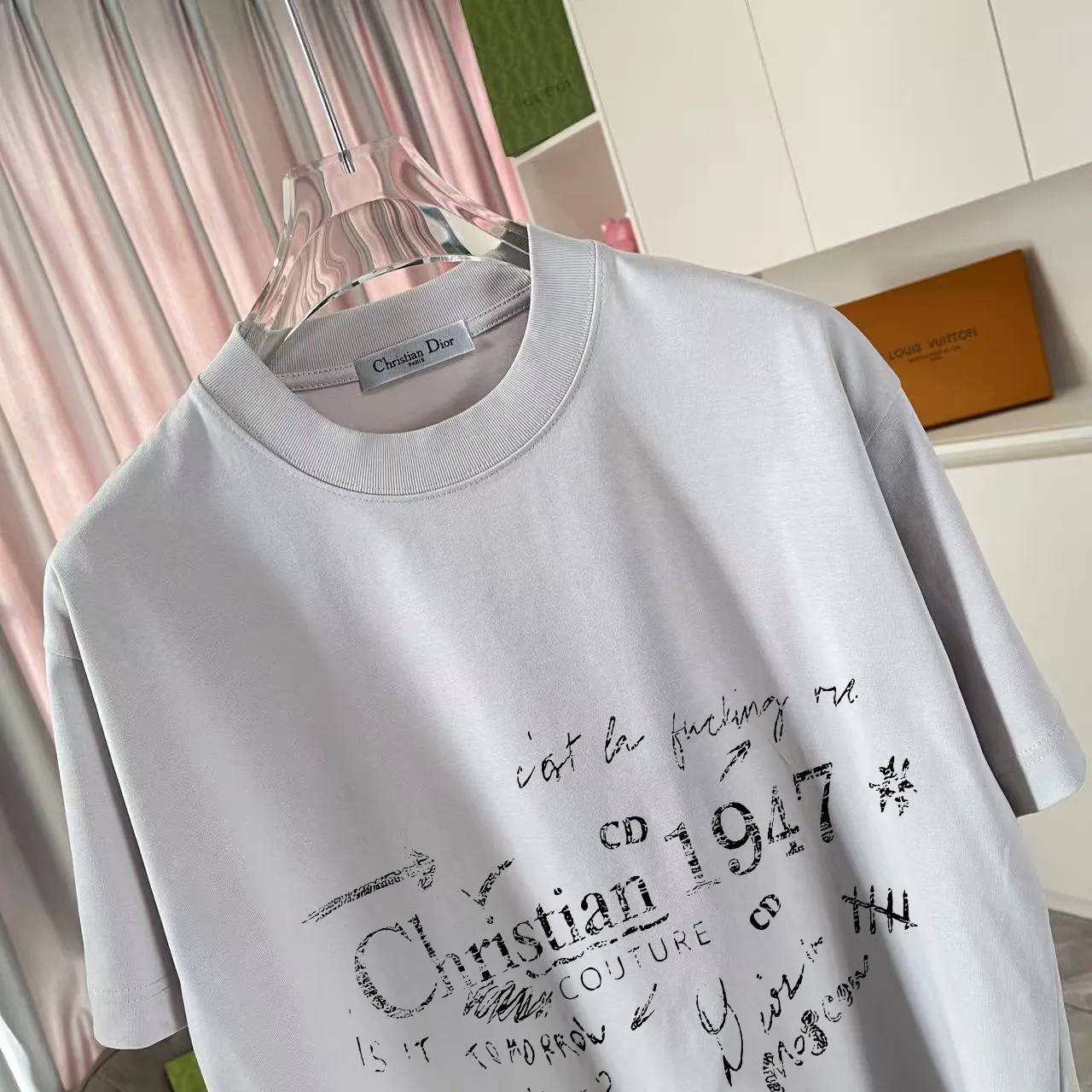 🅿️170 Dio*Dior 2025 summer new style Personalized letter logo printing Short-sleeved T-shirt Customized fabric 300g Same style for men and women Color: black white lake green iron gray Size: S M L XL XXL five sizes ​
