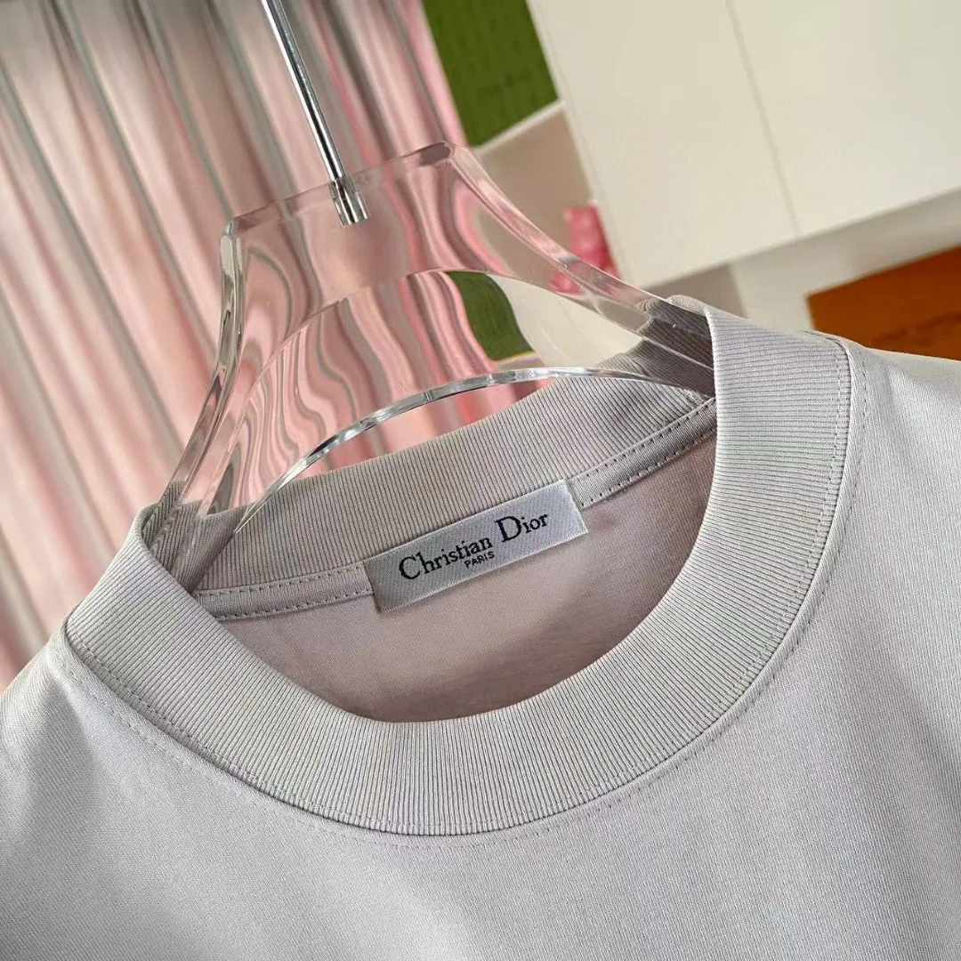 🅿️170 Dio*Dior 2025 summer new style Personalized letter logo printing Short-sleeved T-shirt Customized fabric 300g Same style for men and women Color: black white lake green iron gray Size: S M L XL XXL five sizes ​