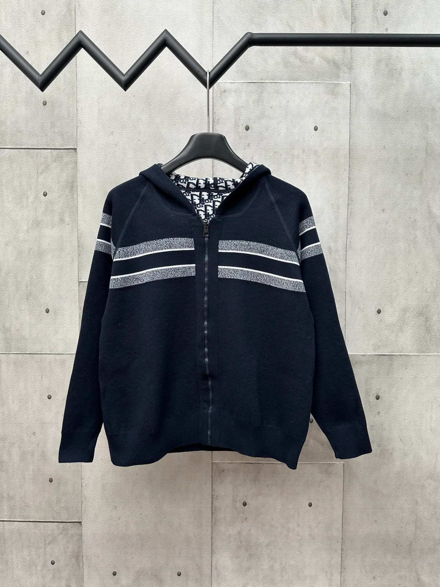 🅿️540 Dior 25ss new autumn and winter all-print hooded cardigan, classic letter logo jacquard embellishment, classic letter logo old flower jacquard decoration yb open mold letter CD zipper decoration Size: S M L XL