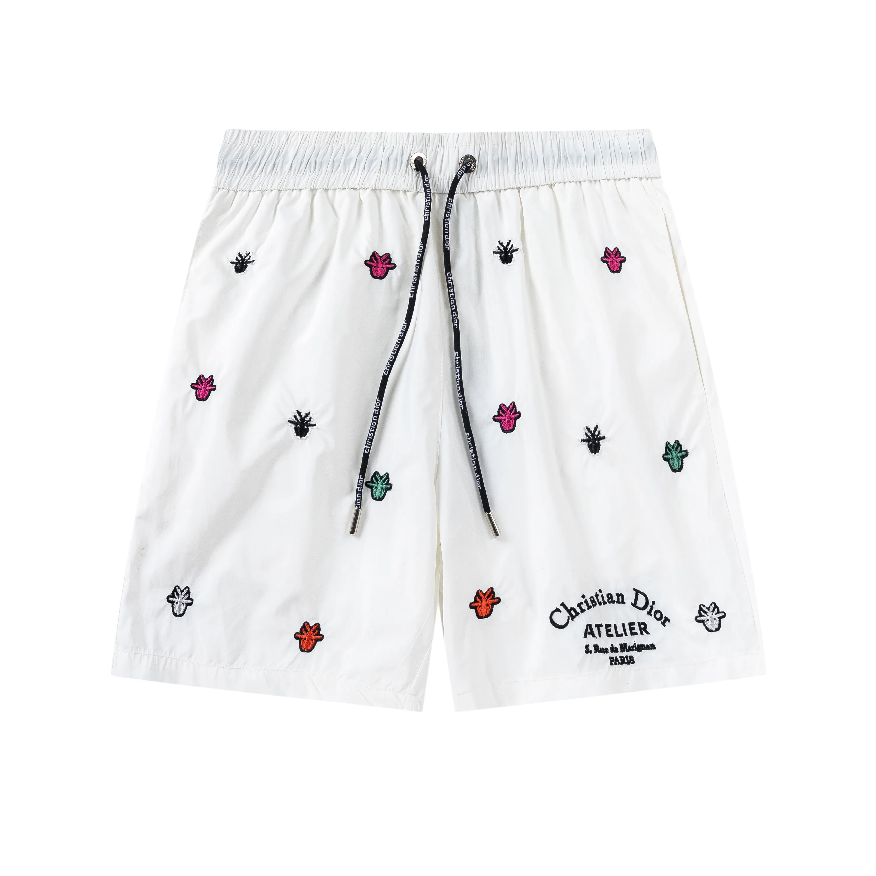 🅿️210 DiRO Dior 2025 spring and summer logo embroidery. New fashionable beach shorts, with lining and mesh shorts! The official website is synchronized with the original 1-1 replica, the original hardware is selected from high-quality polyester fiber fabrics, with a delicate feel, a must-have item for summer, and the upper body effect is super handsome! Color: Black White Size: S M L XL XXL