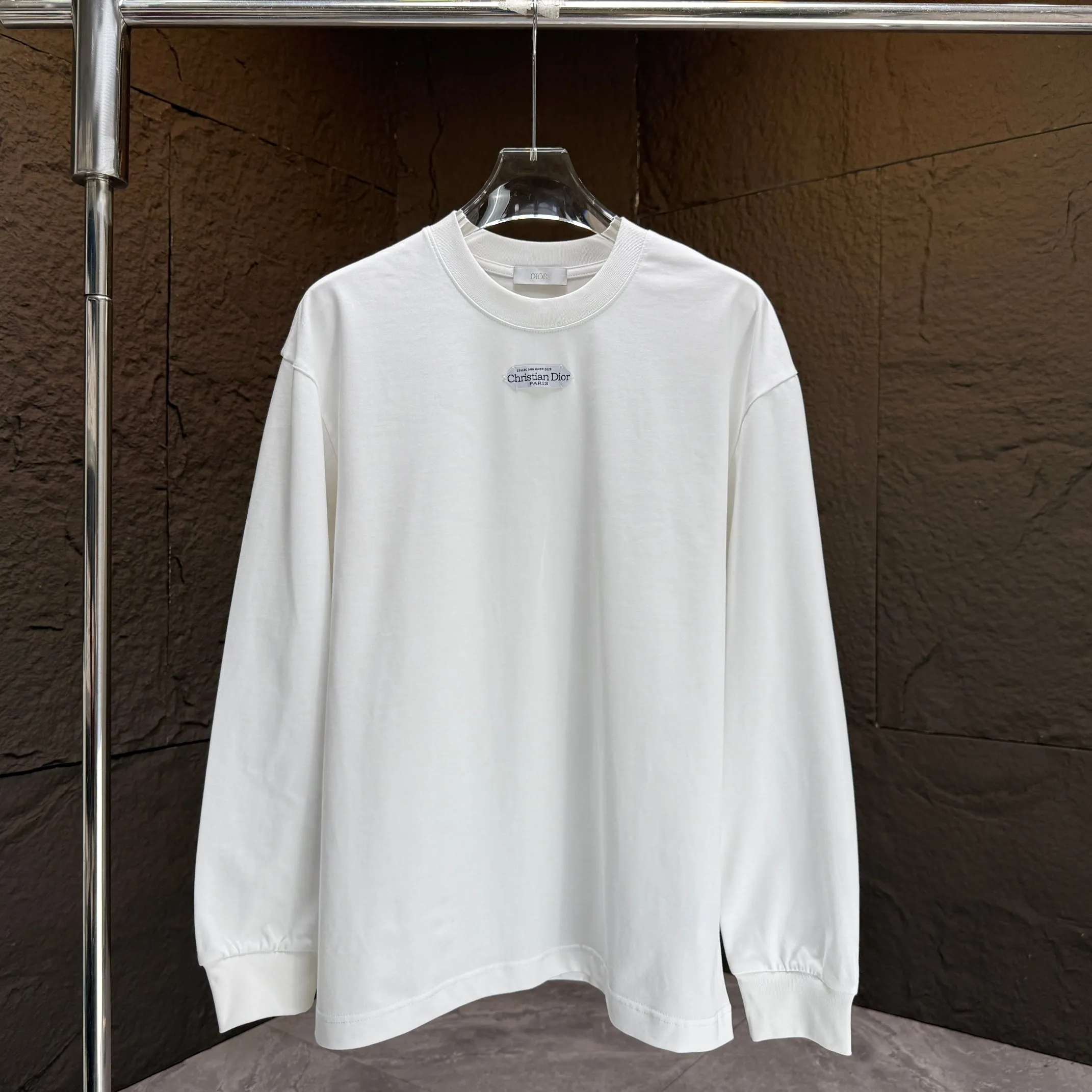 🅿️230 Dio* Dior* 2025 autumn and winter new thick long-sleeved T-shirt 320g pure cotton letter logo hand-sewn label Color: Black White Angora Red Night Blue Size: S M L XL