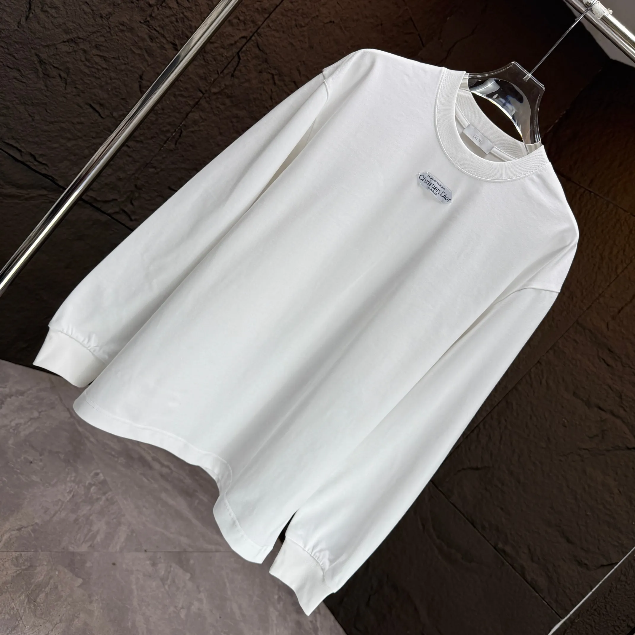 🅿️230 Dio* Dior* 2025 autumn and winter new thick long-sleeved T-shirt 320g pure cotton letter logo hand-sewn label Color: Black White Angora Red Night Blue Size: S M L XL