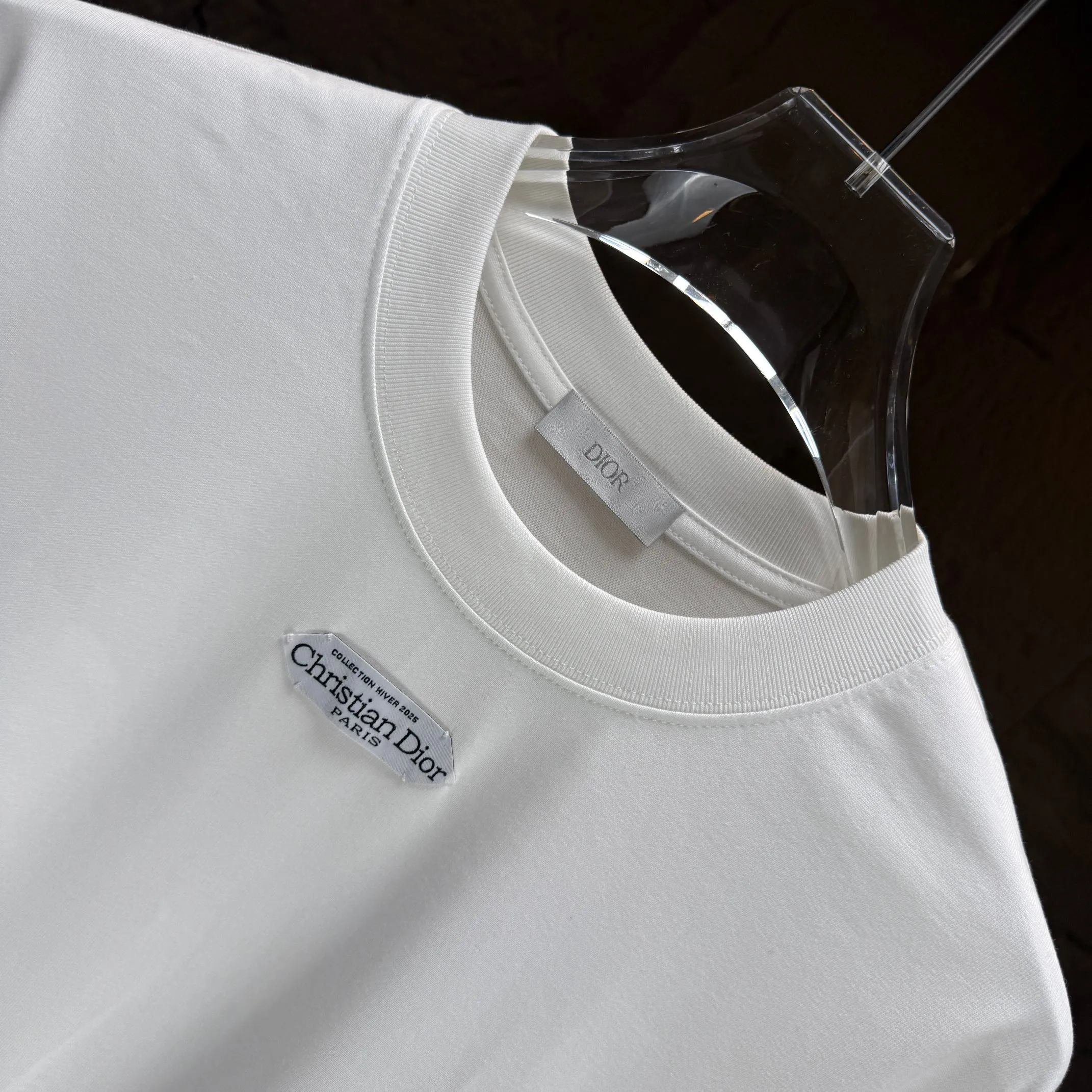 🅿️230 Dio* Dior* 2025 autumn and winter new thick long-sleeved T-shirt 320g pure cotton letter logo hand-sewn label Color: Black White Angora Red Night Blue Size: S M L XL